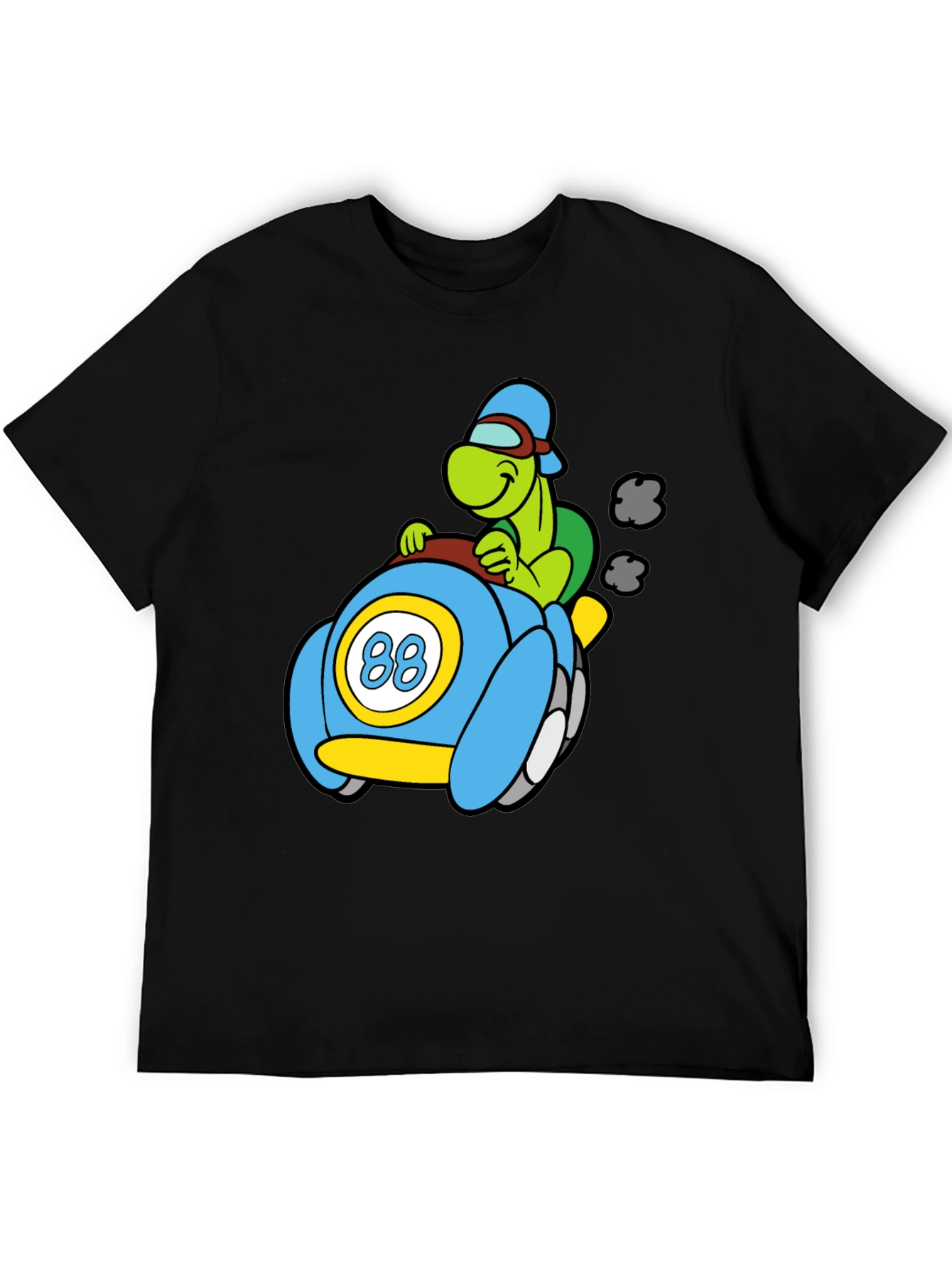 Cartoon Turtle Racer Black T-Shirt