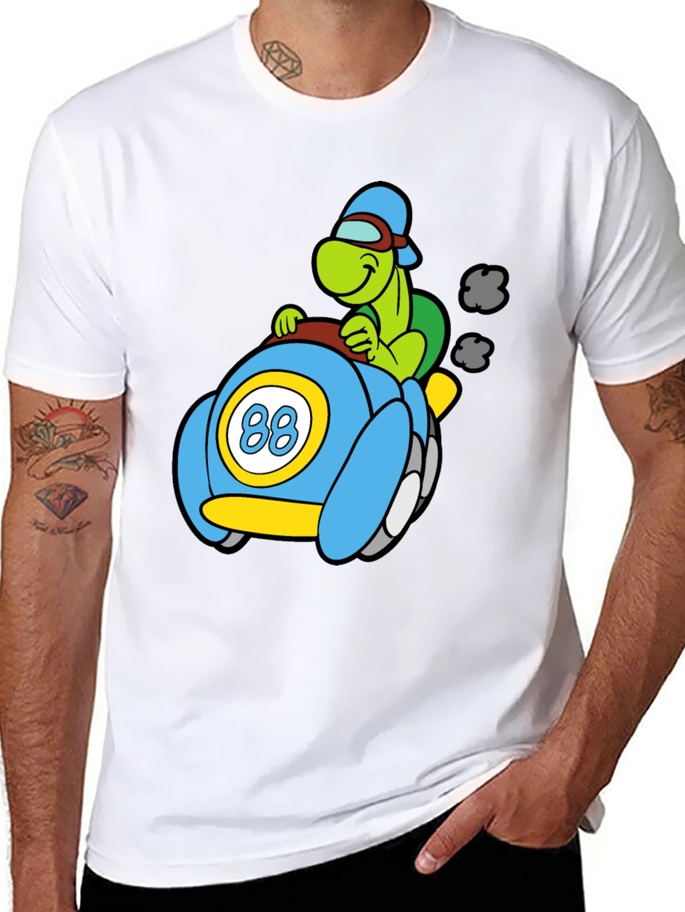 Cartoon Turtle Racer Black T-Shirt