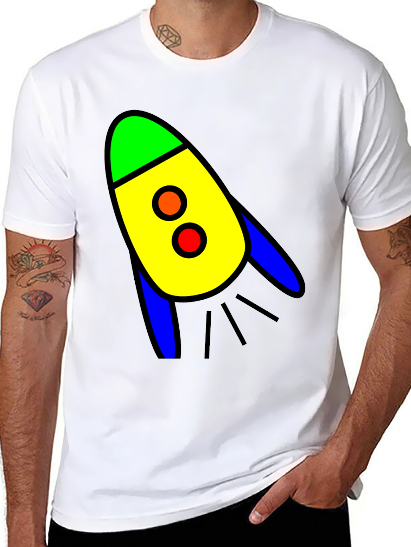 Rocket Graphic T-Shirt - Bold Cartoon Design