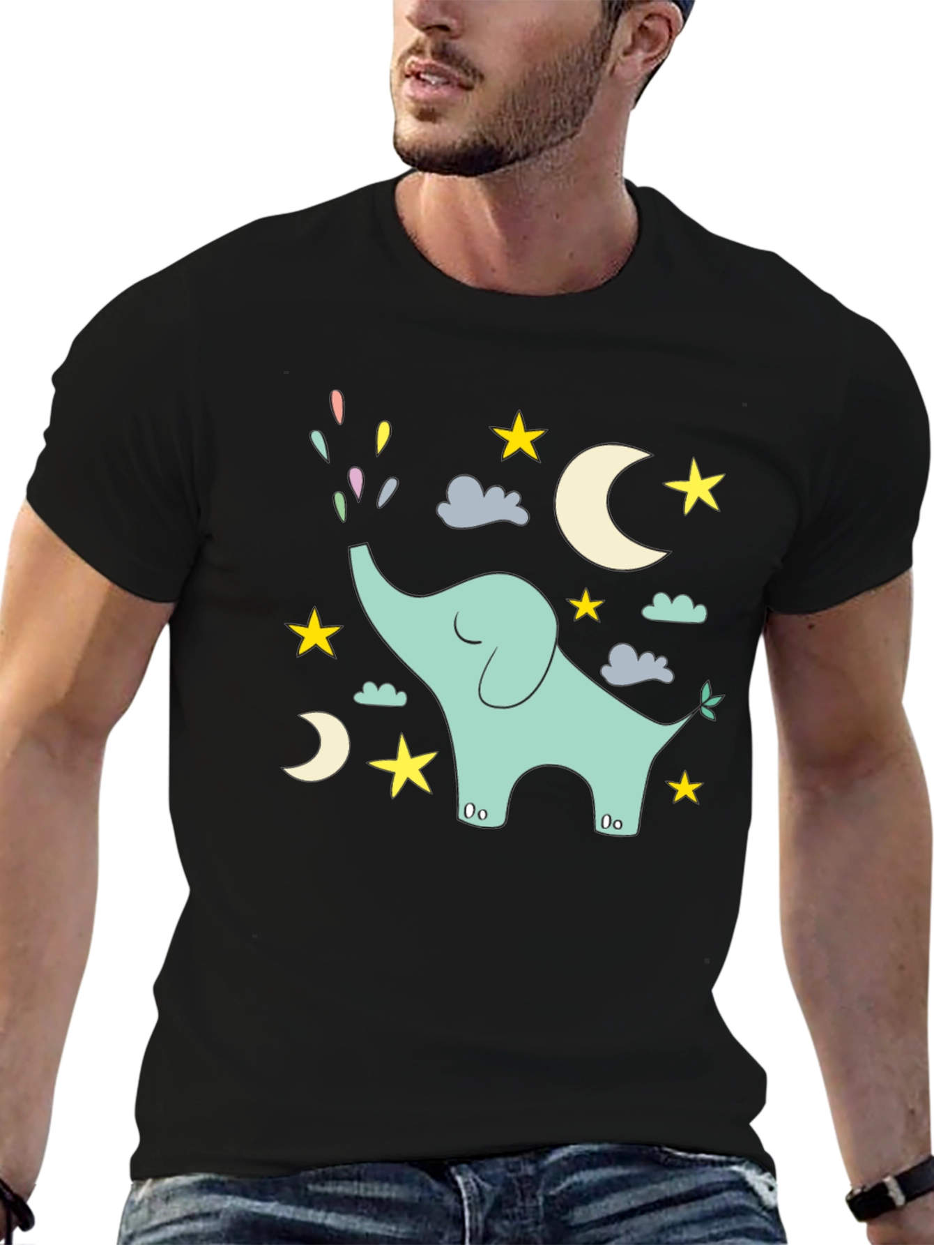 Dreamy Elephant Graphic Tee - Black
