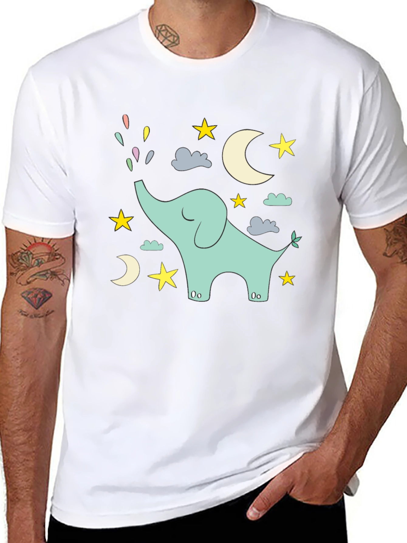 Dreamy Elephant Graphic Tee - Black