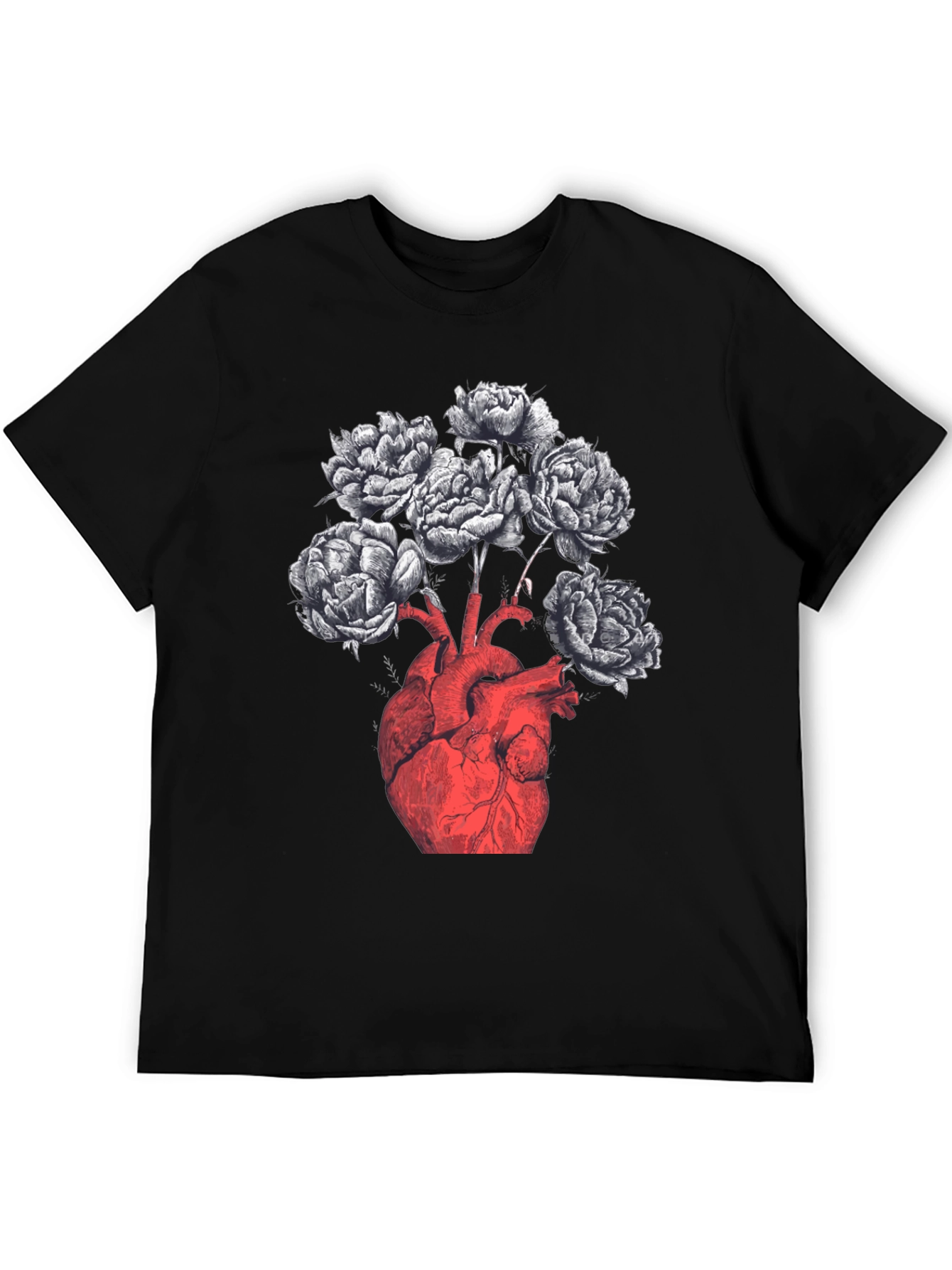 Anatomical Heart & Floral Black Graphic Tee