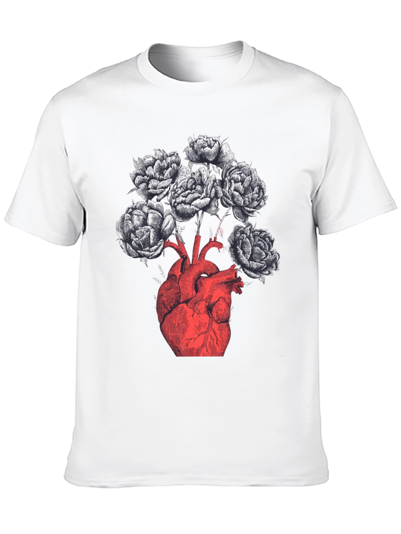 Anatomical Heart & Floral Black Graphic Tee