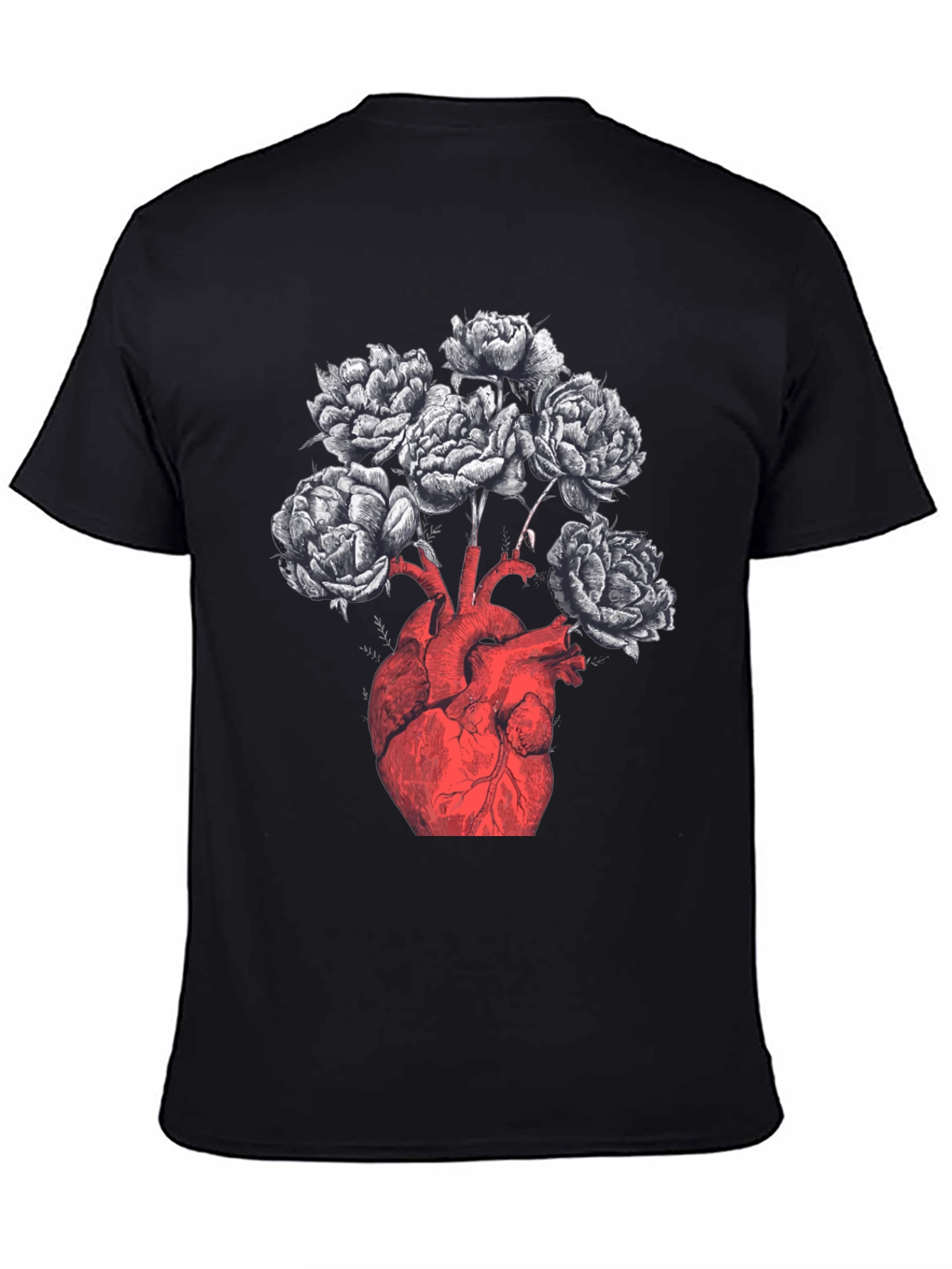 Anatomical Heart & Floral Black Graphic Tee
