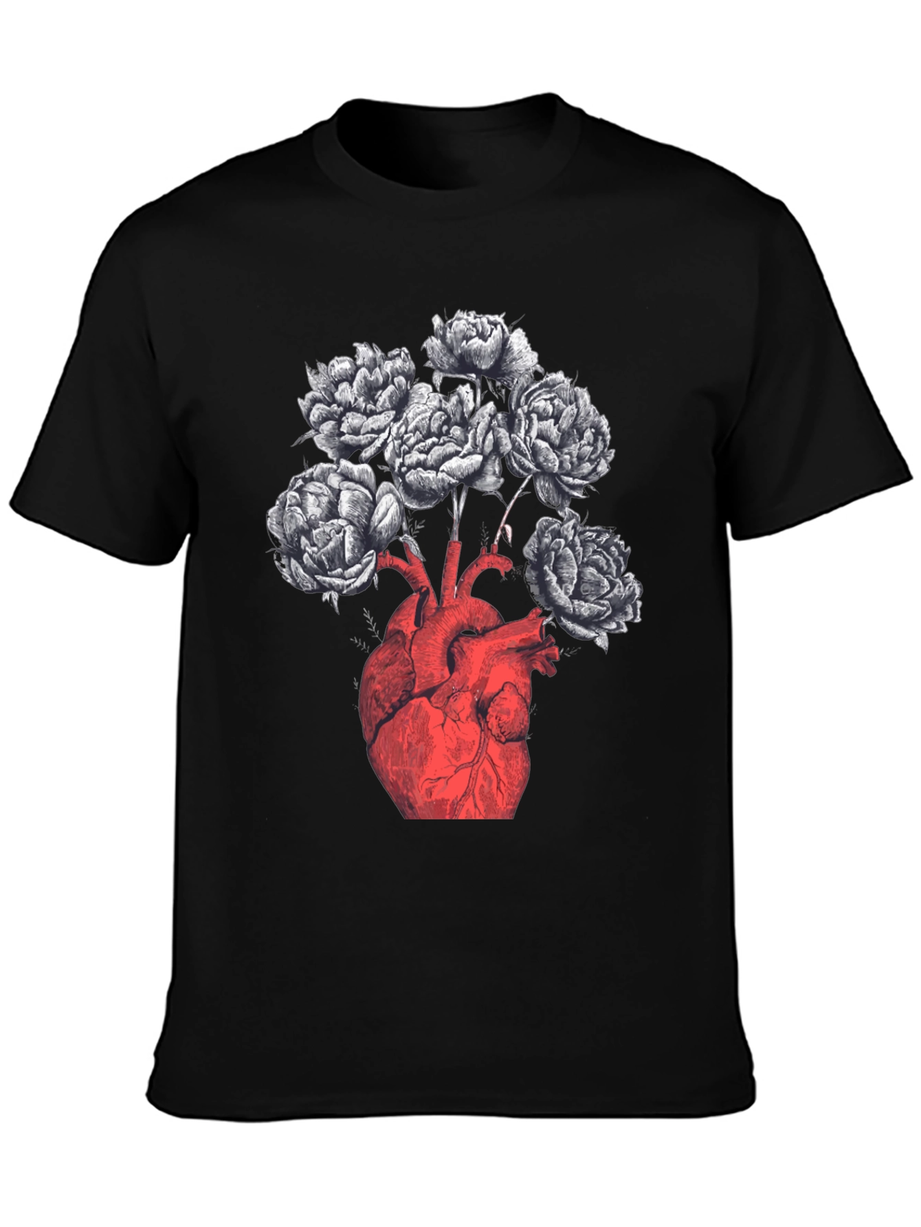 Anatomical Heart & Floral Black Graphic Tee