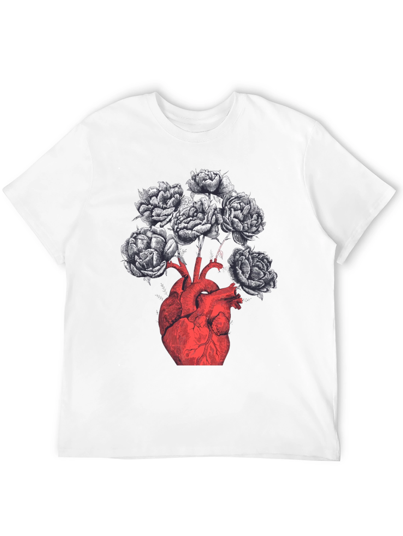Anatomical Heart & Floral Black Graphic Tee