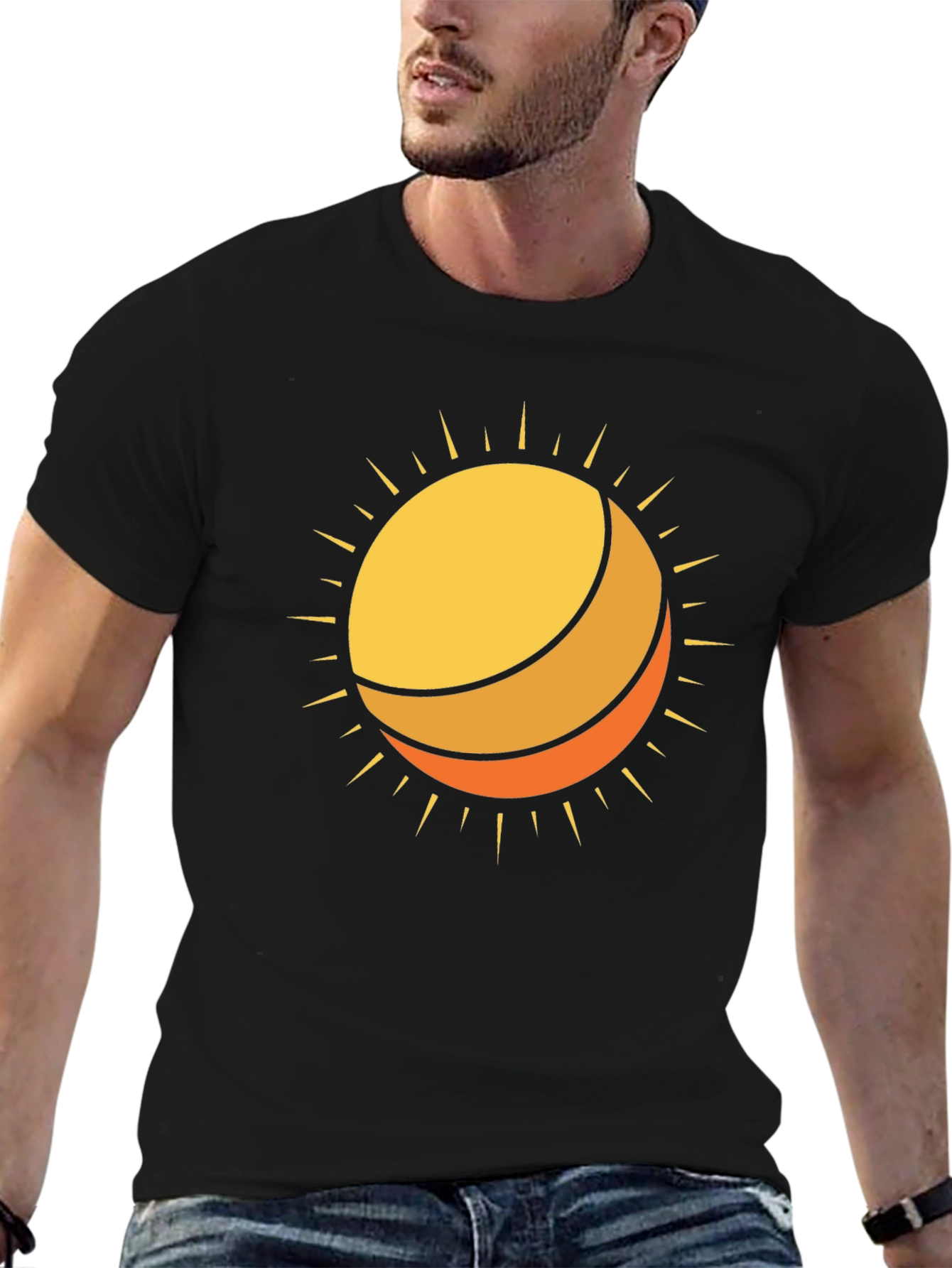 Sun Graphic Black Cotton T-Shirt