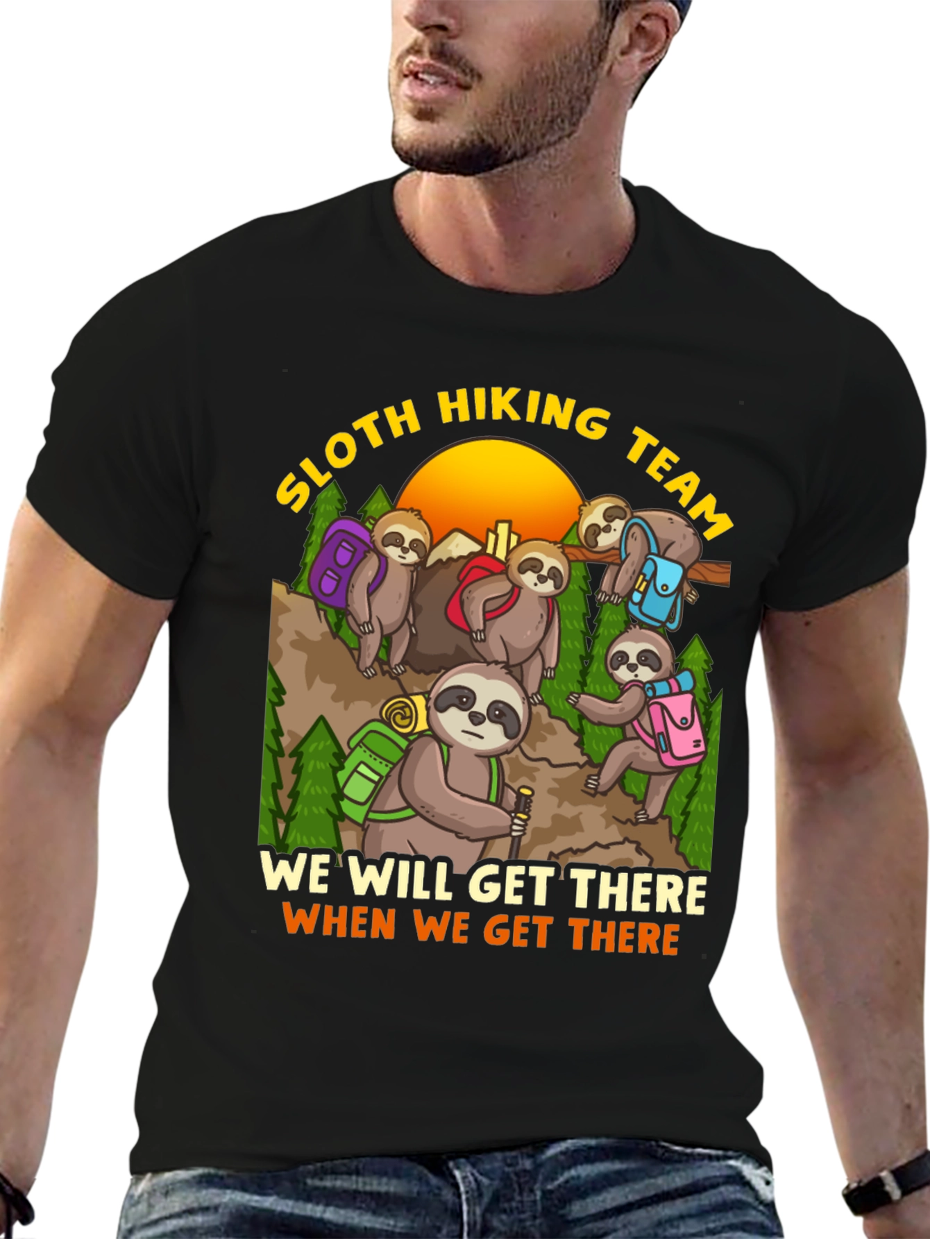 Sloth Hiking Team Graphic T-Shirt