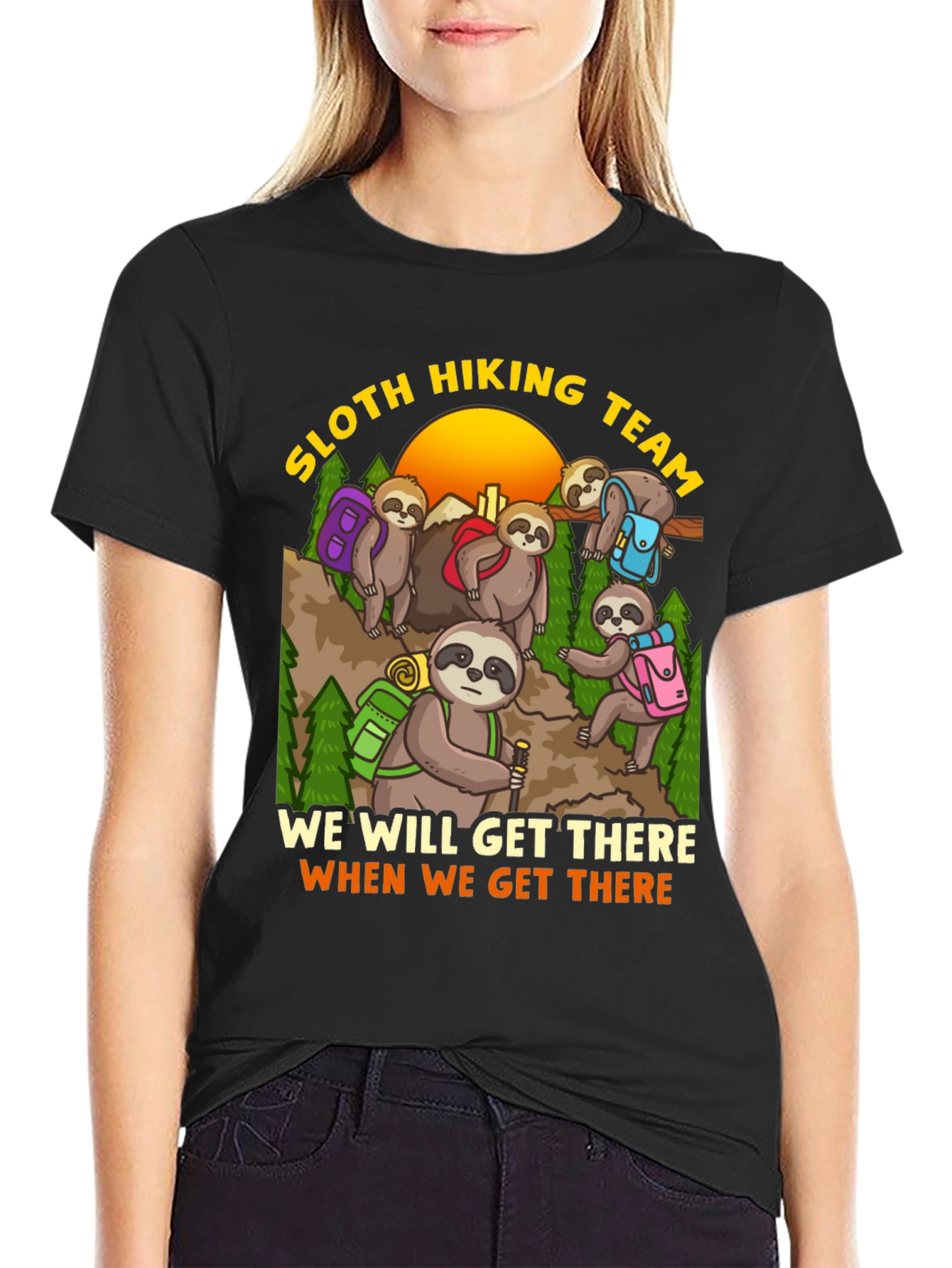 Sloth Hiking Team Graphic T-Shirt