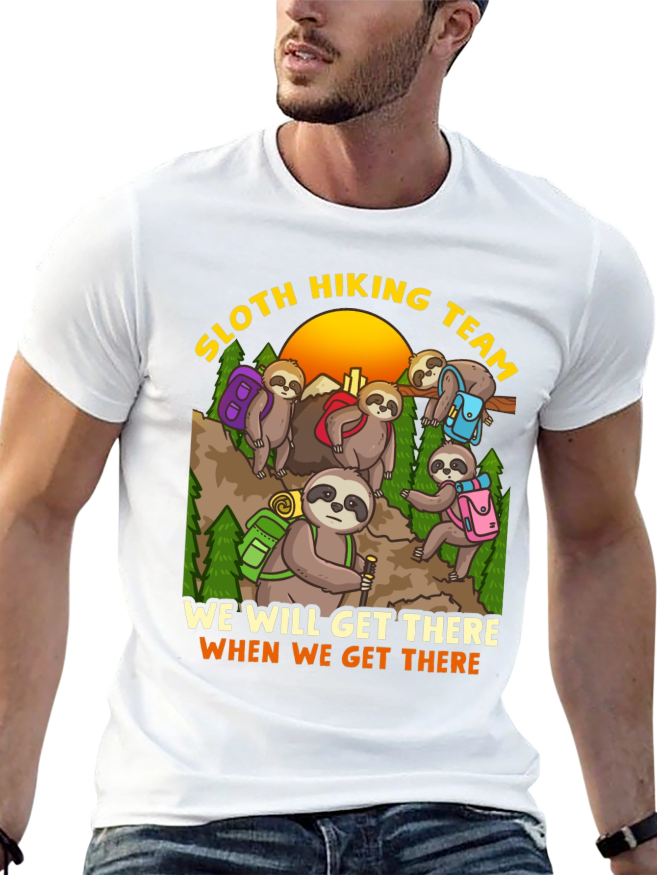 Sloth Hiking Team Graphic T-Shirt