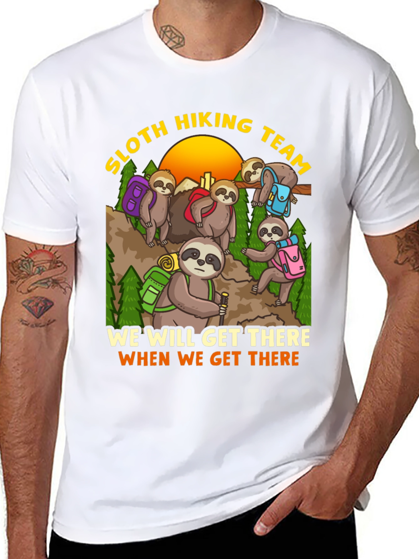 Sloth Hiking Team Graphic T-Shirt