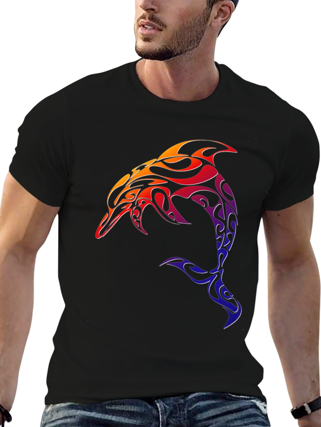 Tribal Dolphin Graphic Tee - Black