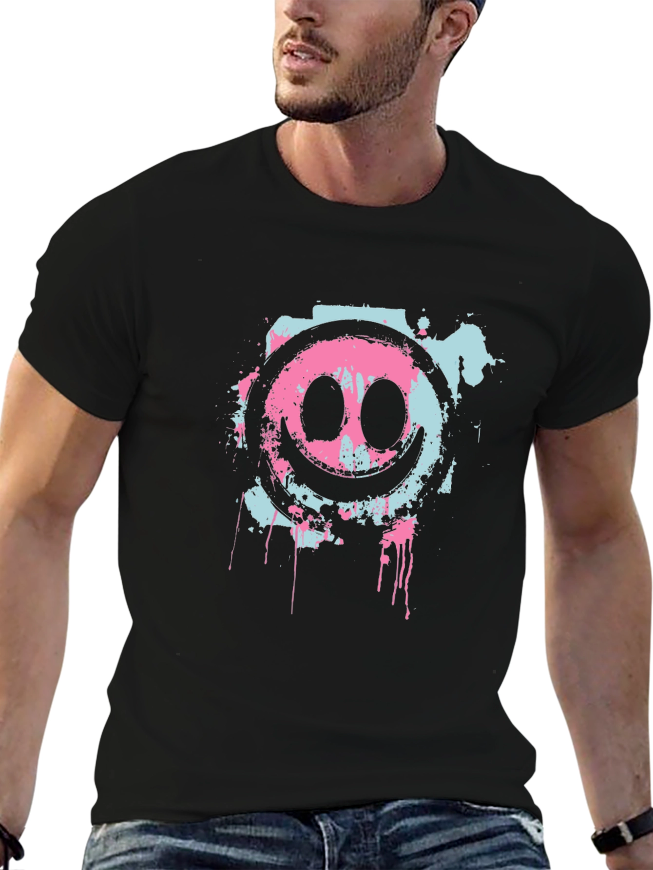 Cool Smiley Face Graphic Black T-Shirt
