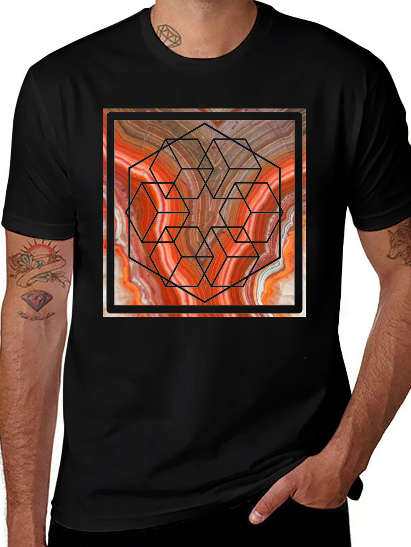 Geometric Marble Graphic Tee - Unique Design