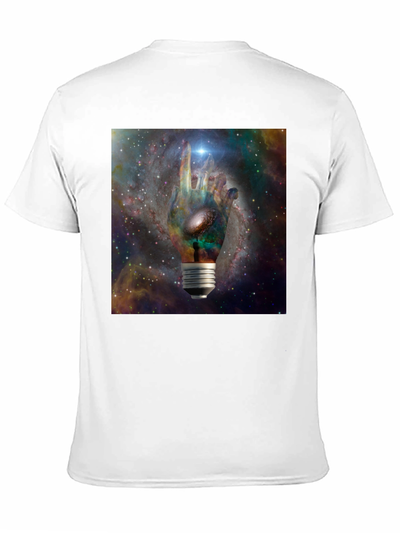 Cosmic Hand Lightbulb Design Black T-Shirt