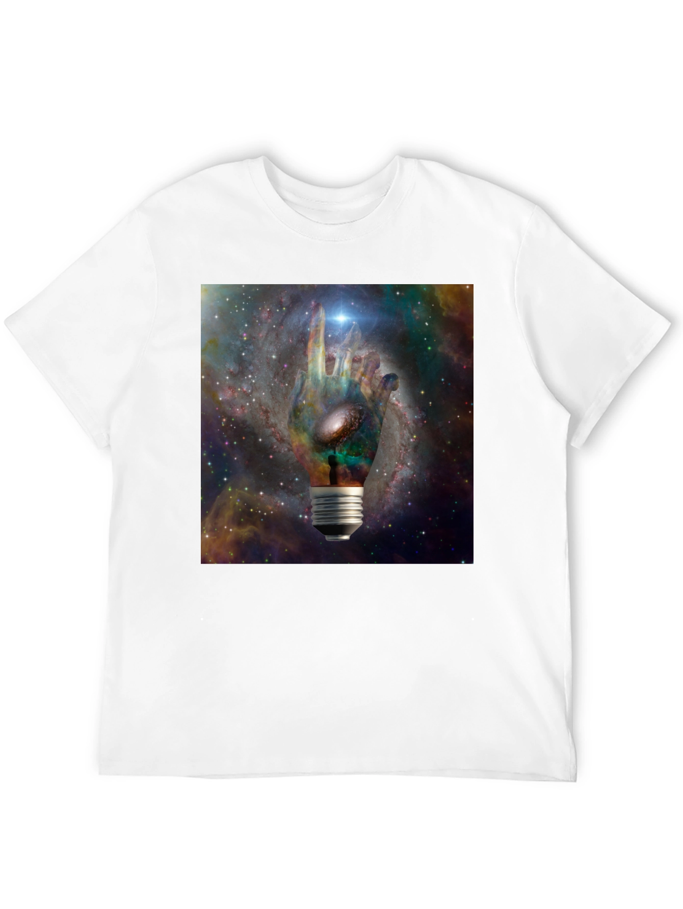 Cosmic Hand Lightbulb Design Black T-Shirt