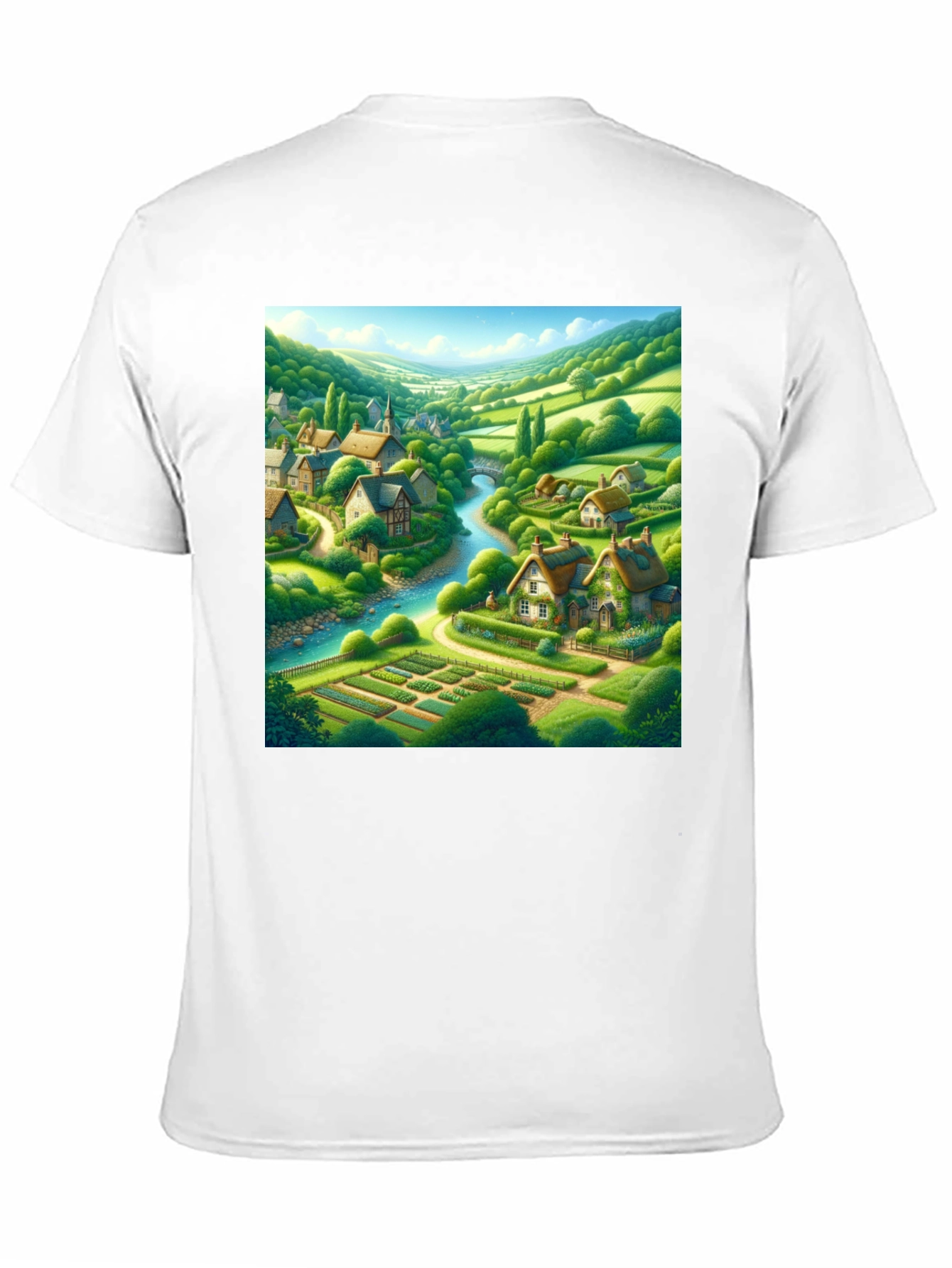 Quaint Village T-Shirt - Scenic Landscape Tee