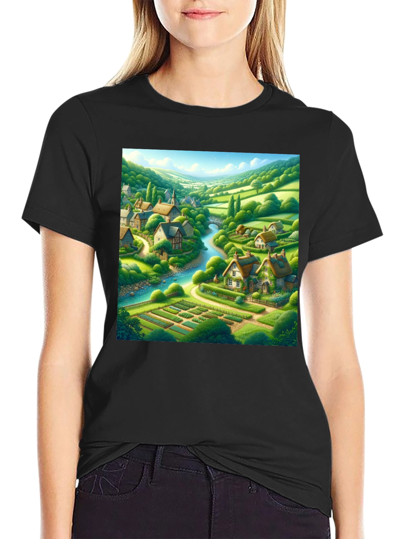 Quaint Village T-Shirt - Scenic Landscape Tee