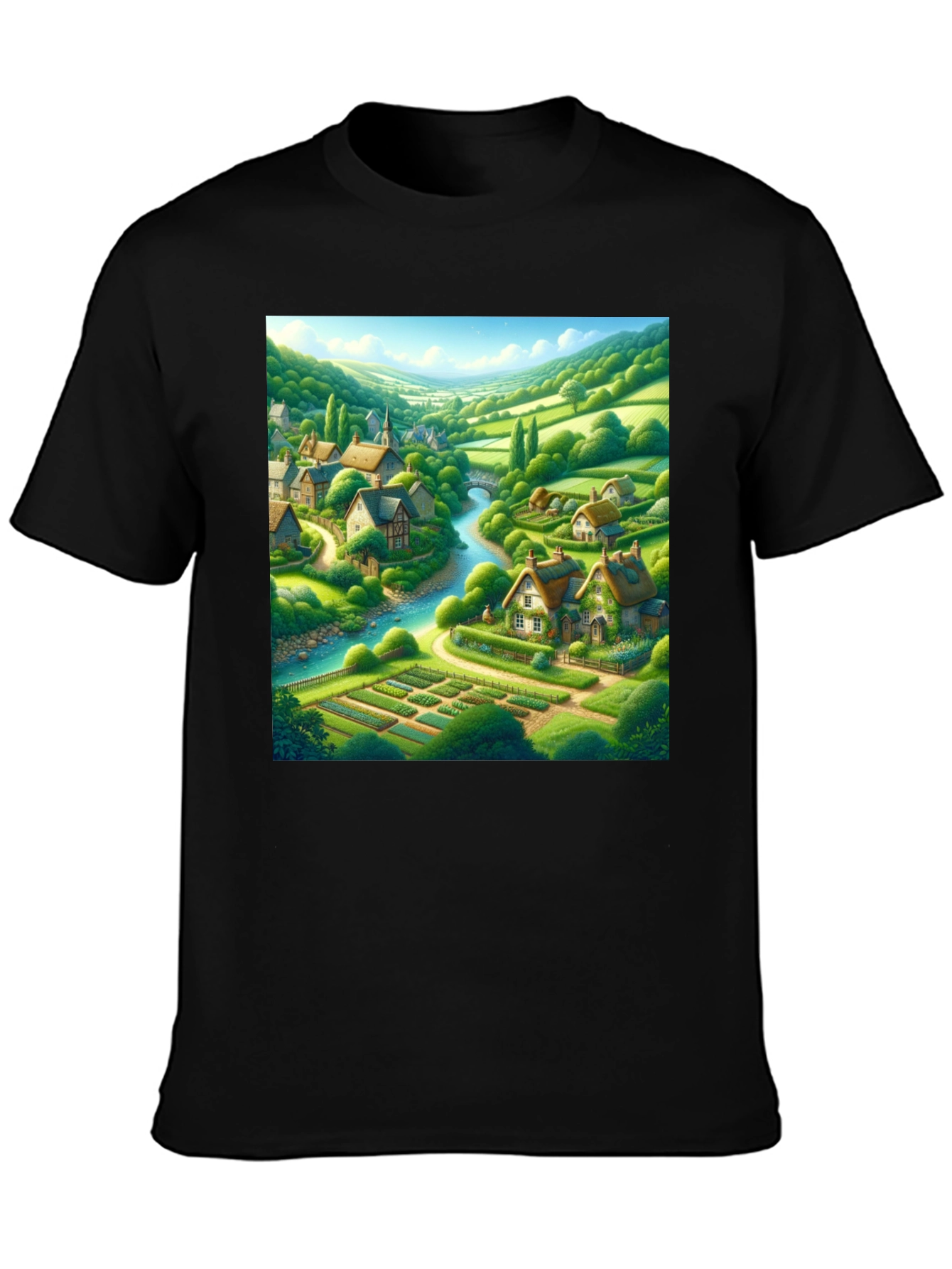 Quaint Village T-Shirt - Scenic Landscape Tee