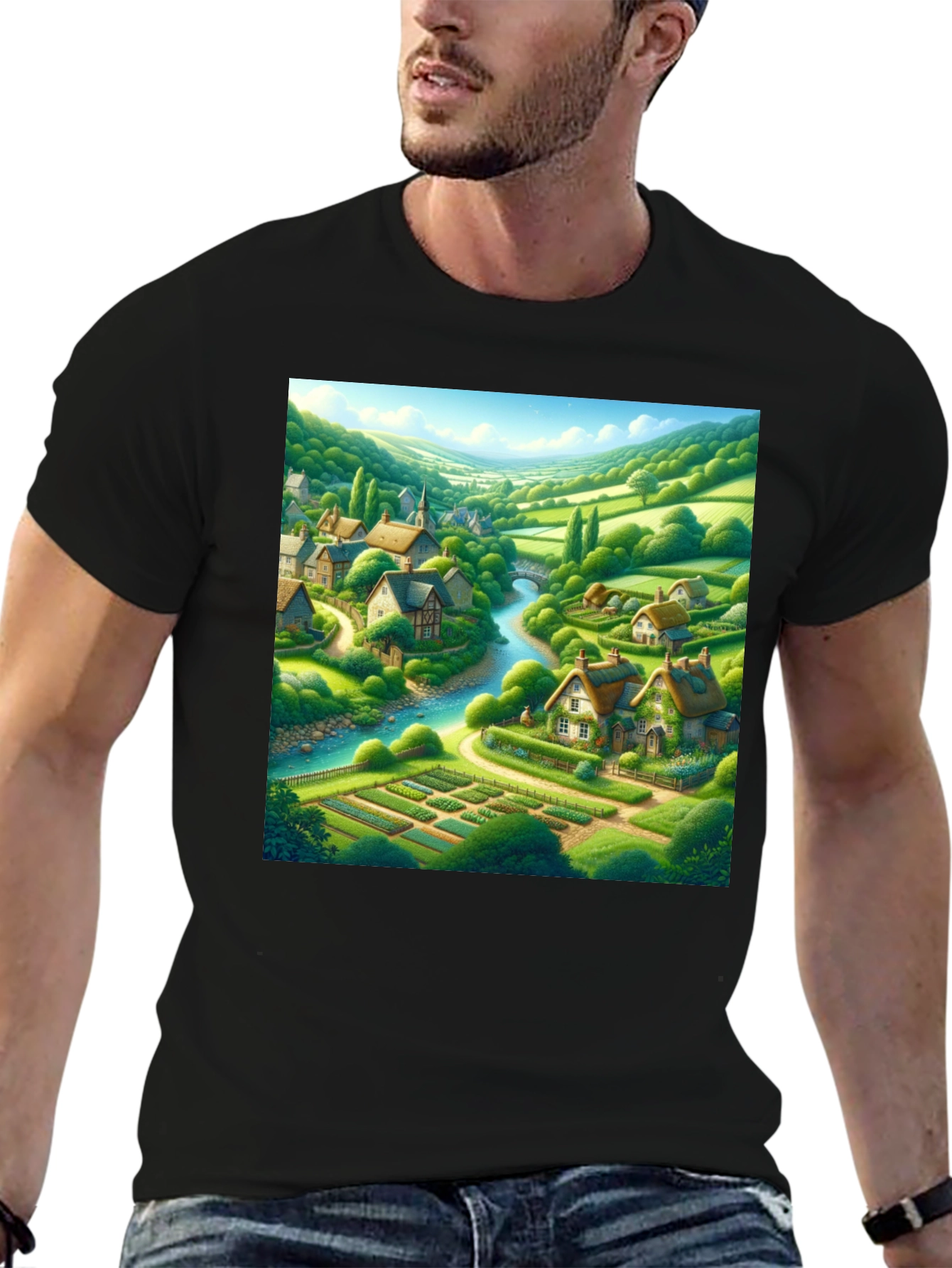 Quaint Village T-Shirt - Scenic Landscape Tee