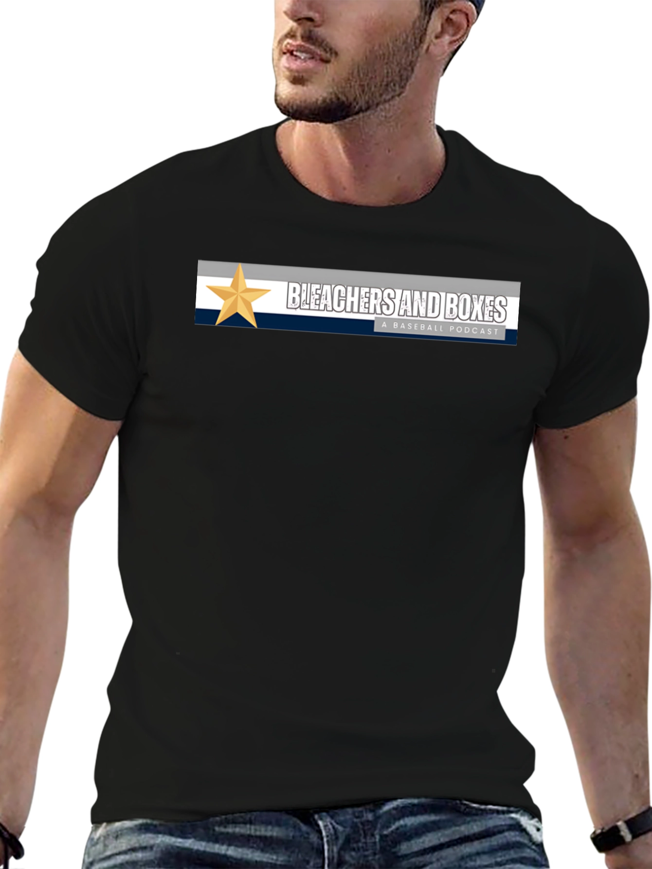 Bleachers and Boxes Baseball Podcast Black T-Shirt