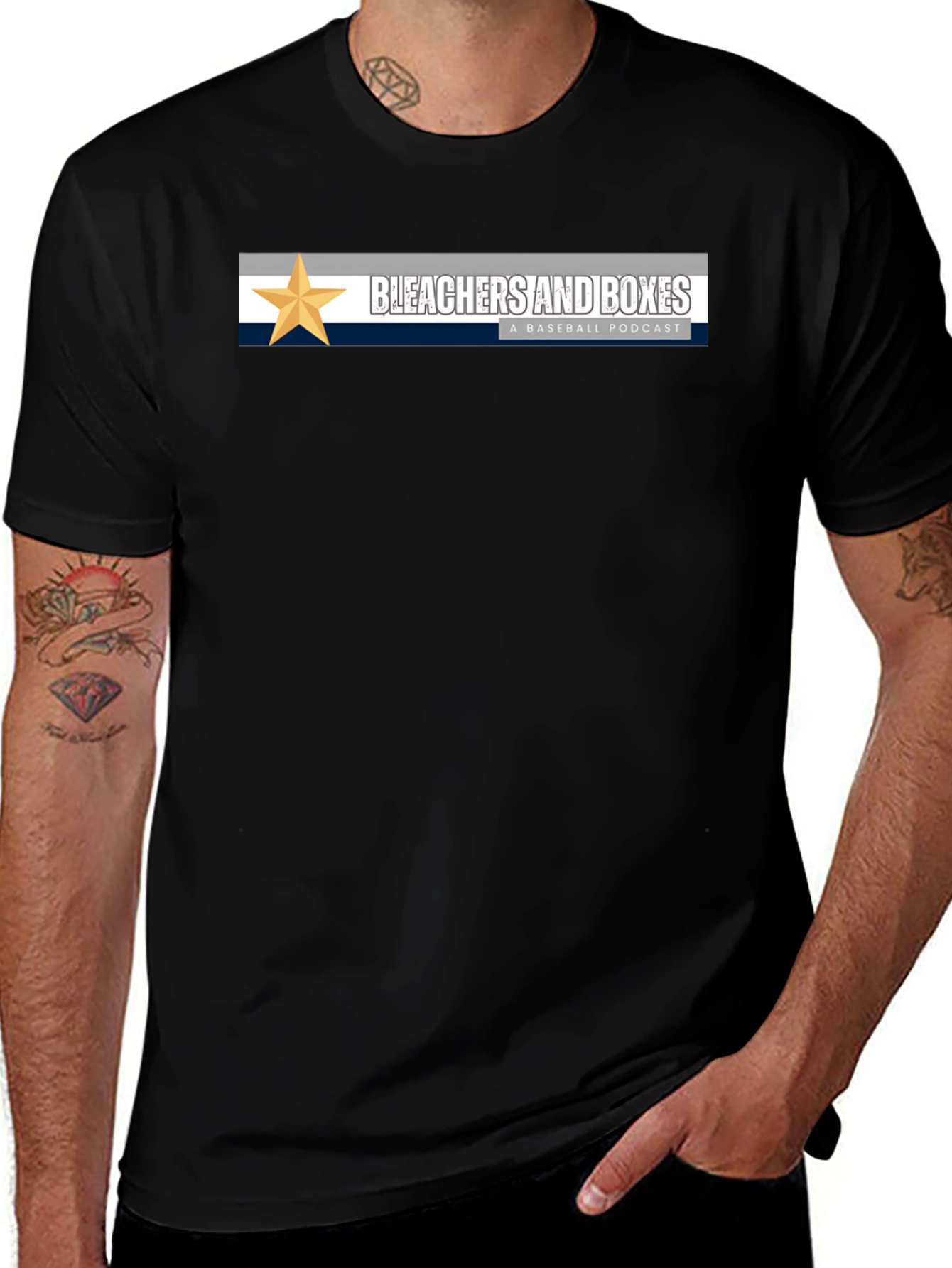 Bleachers and Boxes Baseball Podcast Black T-Shirt