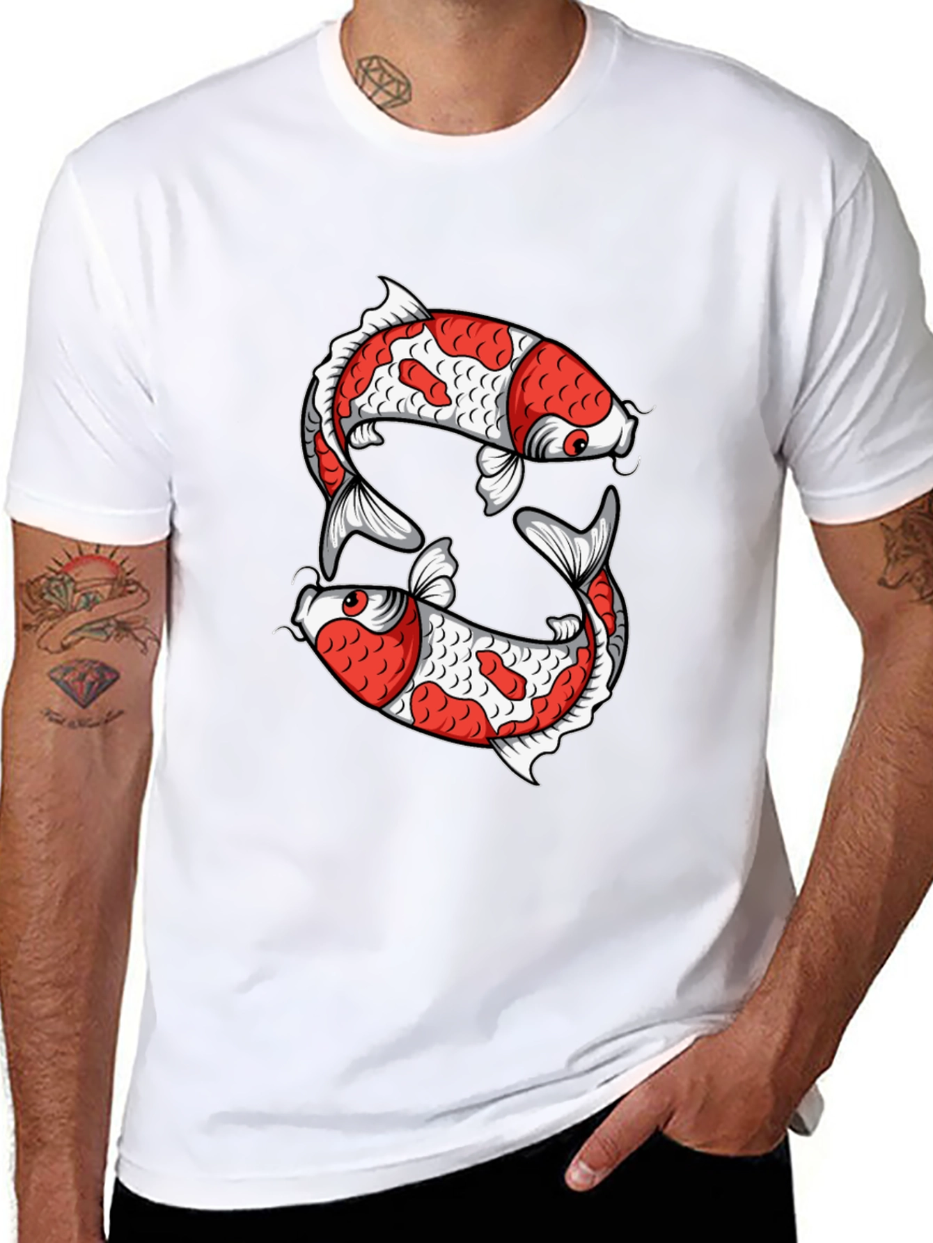 Koi Fish Graphic Tee - Black Cotton T-Shirt