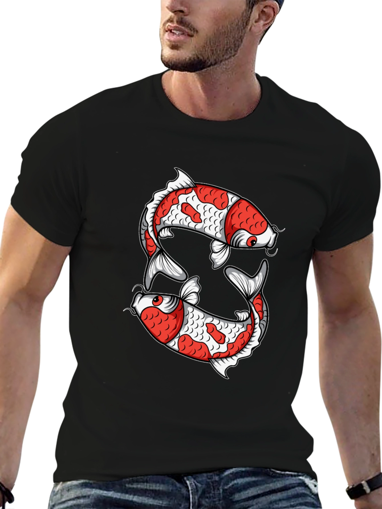 Koi Fish Graphic Tee - Black Cotton T-Shirt
