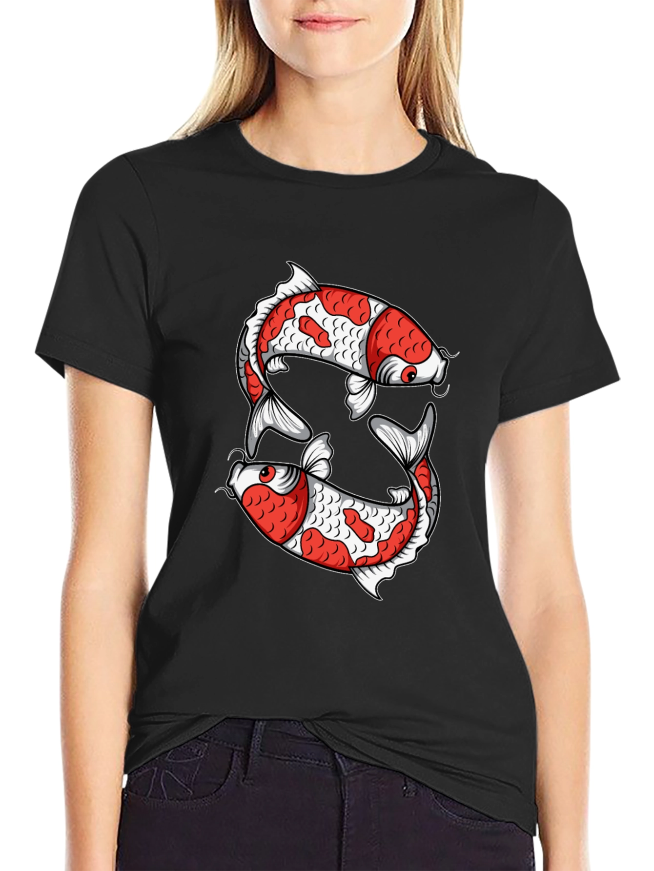 Koi Fish Graphic Tee - Black Cotton T-Shirt
