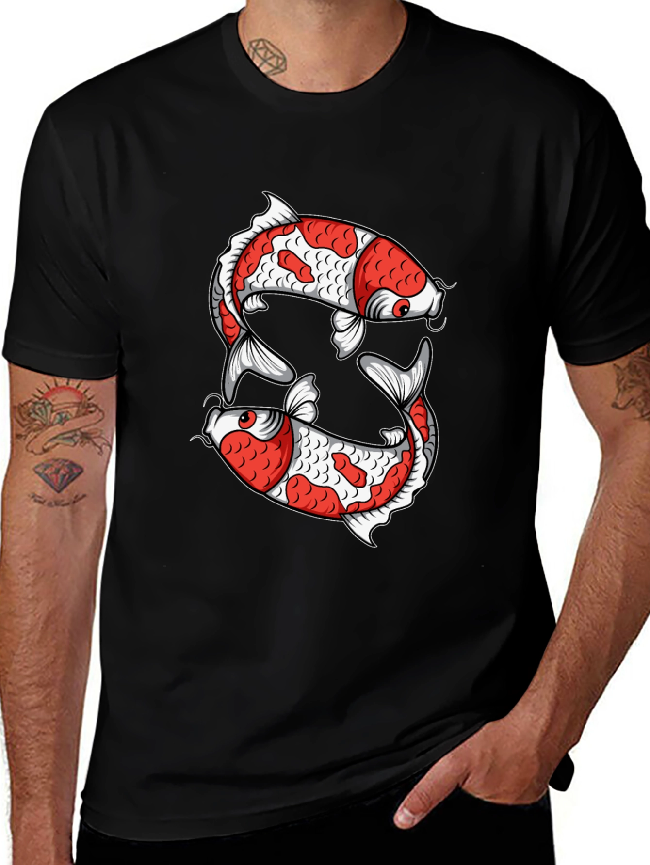 Koi Fish Graphic Tee - Black Cotton T-Shirt