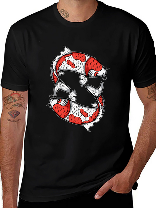 Koi Fish Graphic Tee - Black Cotton T-Shirt