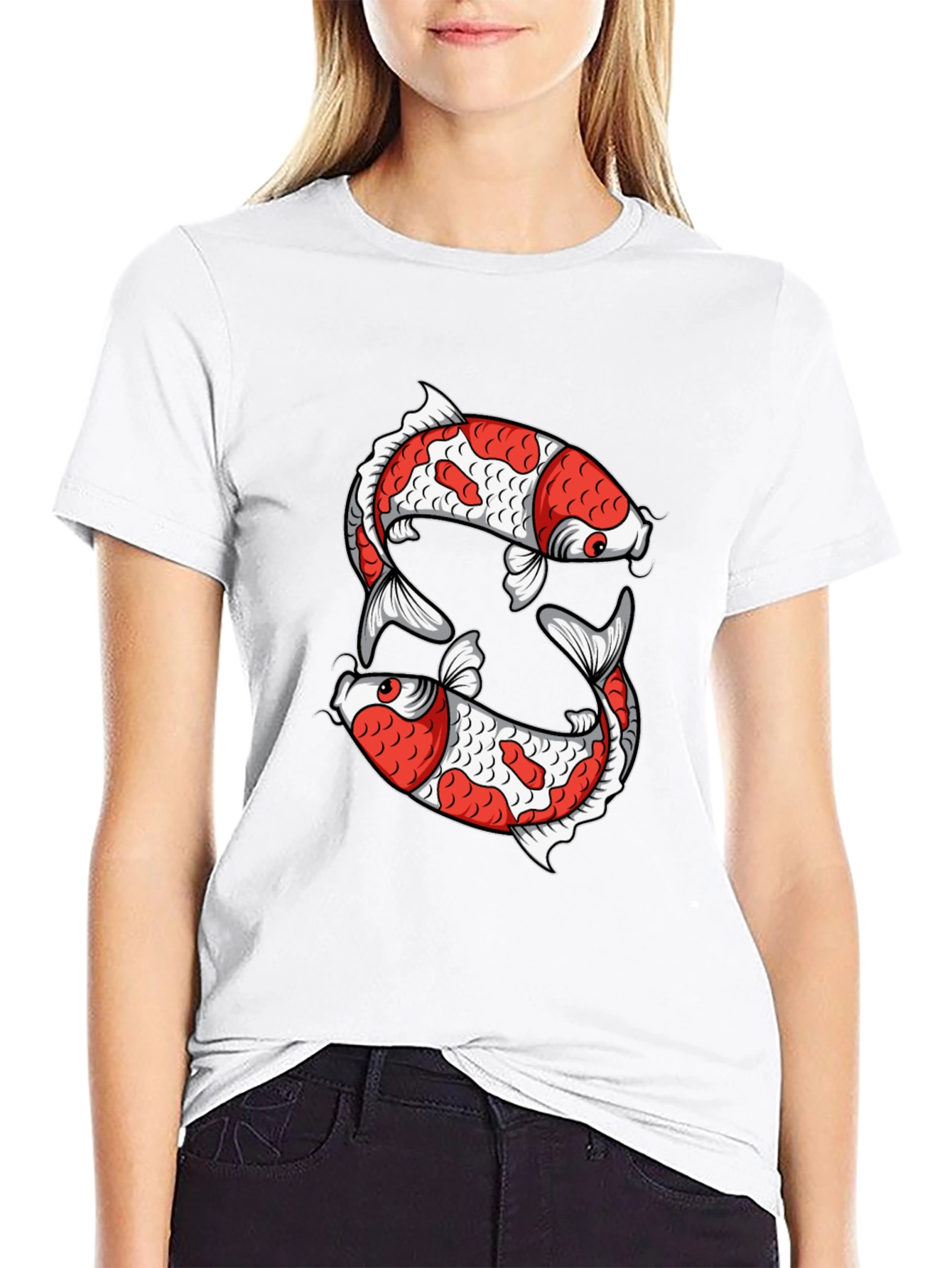 Koi Fish Graphic Tee - Black Cotton T-Shirt