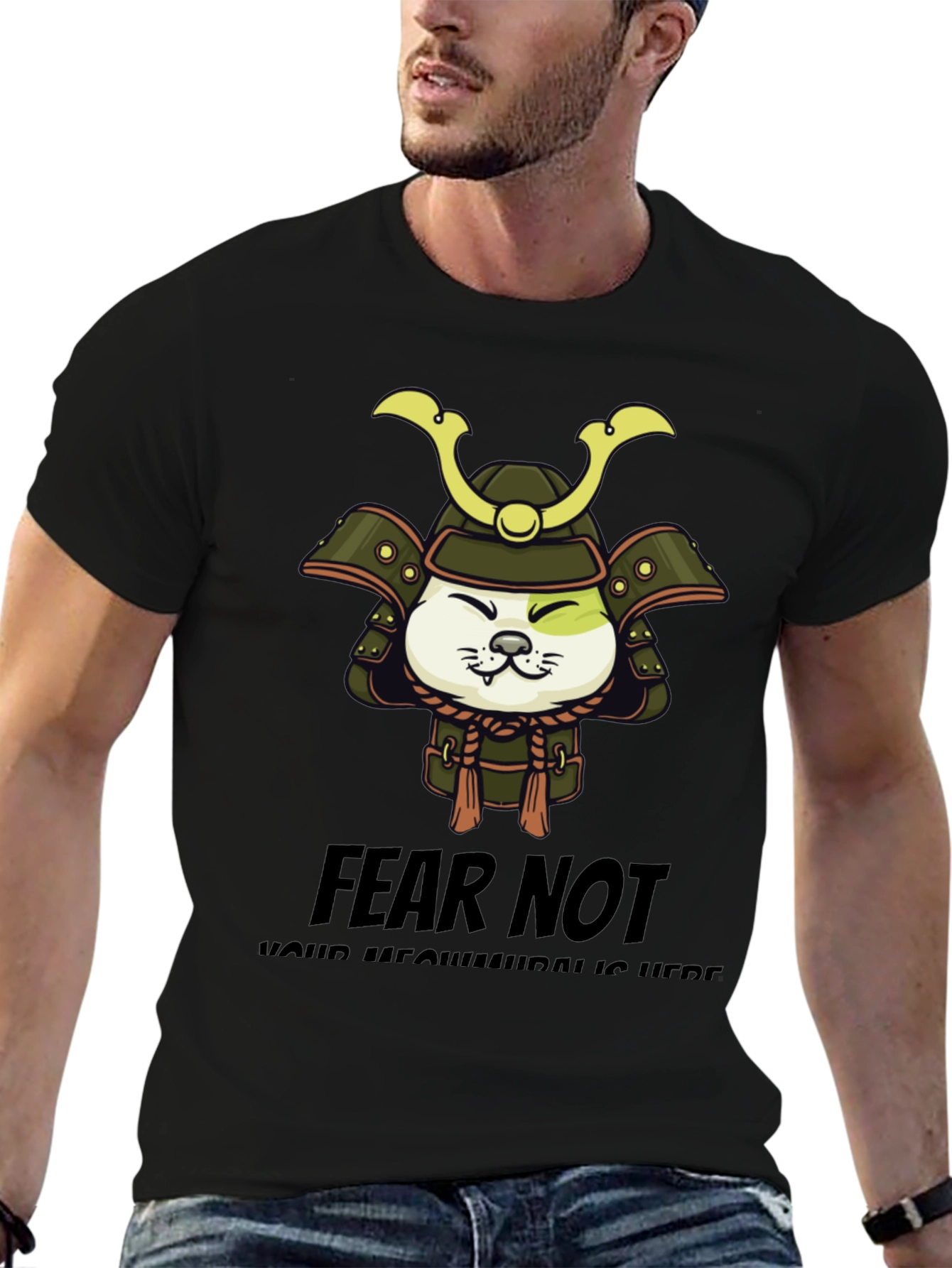 Samurai Cat Graphic T-Shirt - Fear Not!
