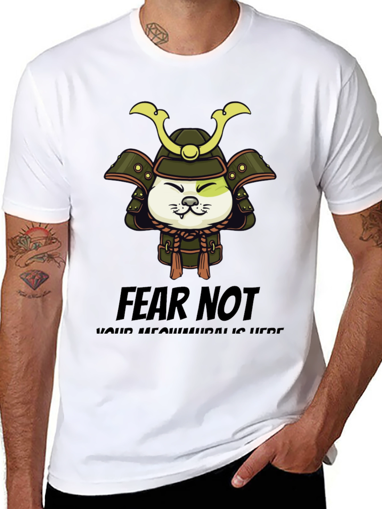 Samurai Cat Graphic T-Shirt - Fear Not!
