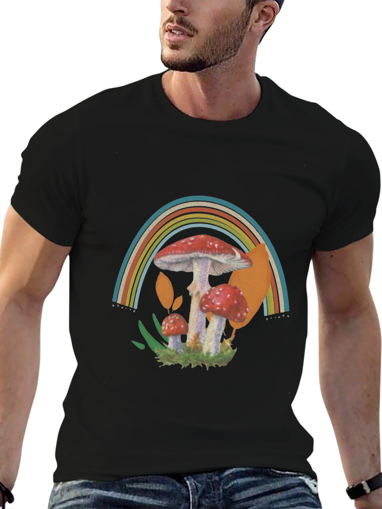 Retro Mushroom Rainbow Graphic Tee