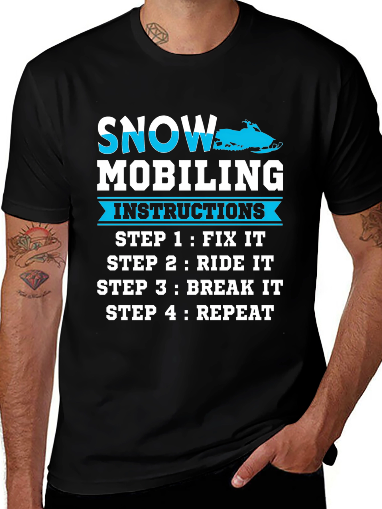 Snowmobiling Instructions T-Shirt - Fix Ride Break Repeat