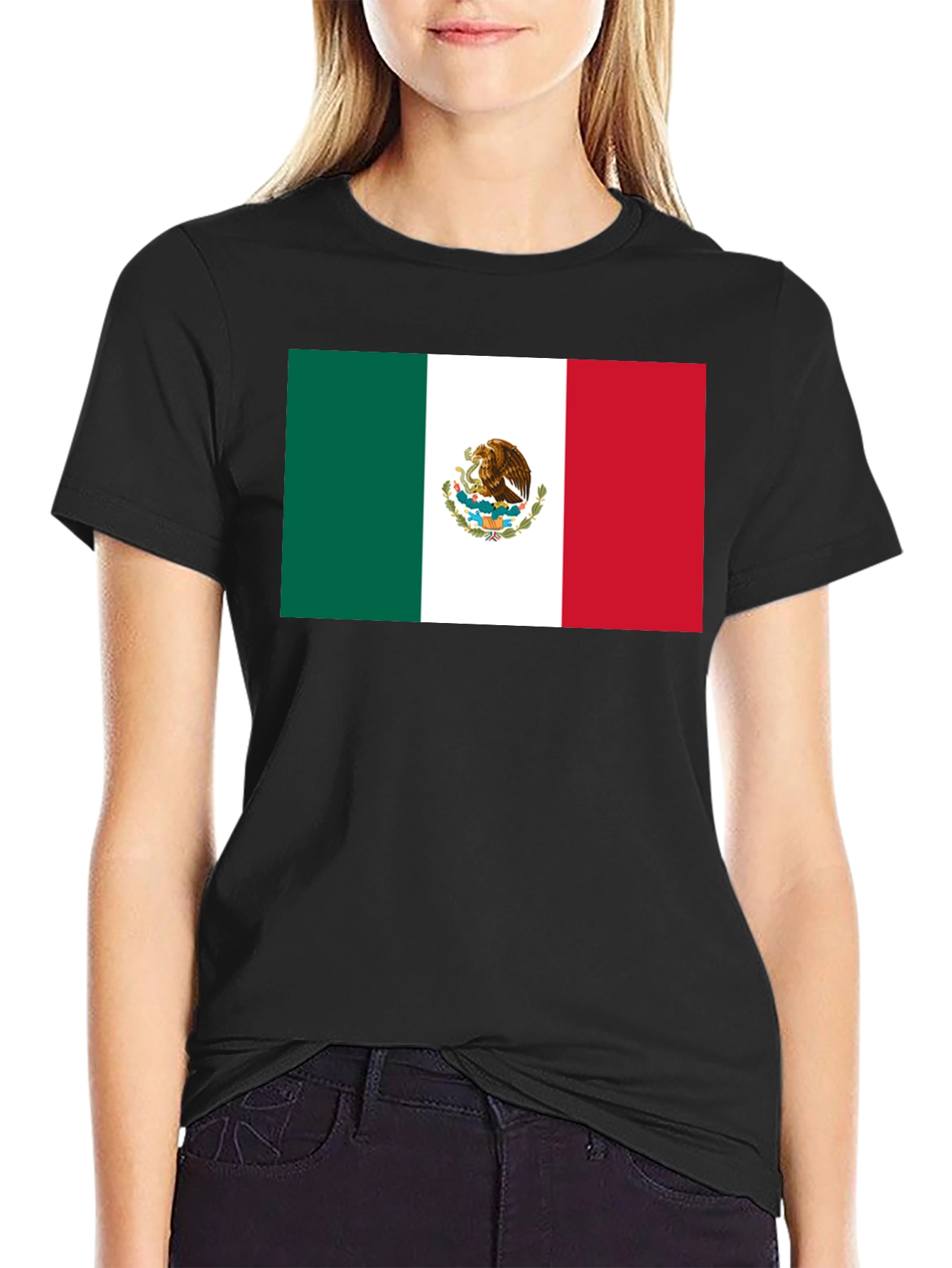 Mexican Flag Graphic T-Shirt - Black Crew Neck Tee
