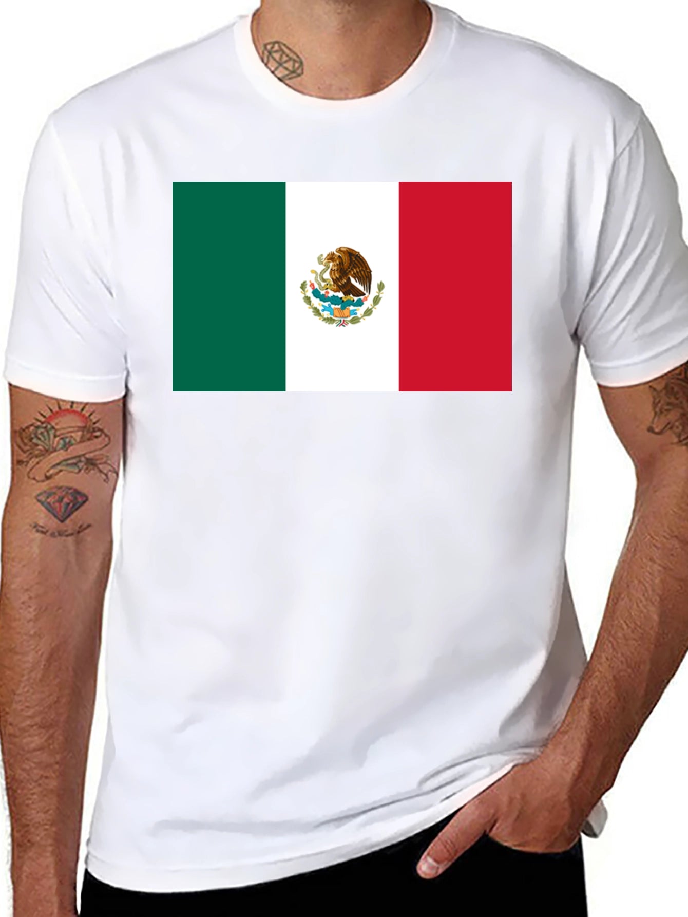 Mexican Flag Graphic T-Shirt - Black Crew Neck Tee