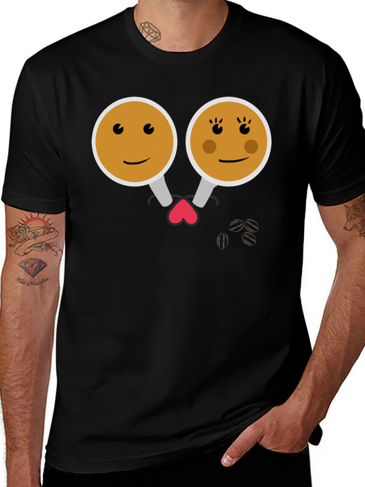 Cute Coffee Couple Graphic Tee - Black