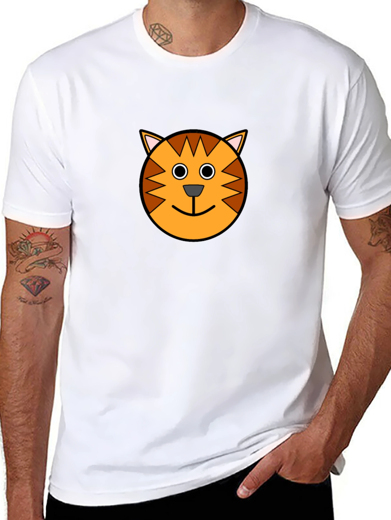 Fun Cartoon Cat Graphic Print Black T-Shirt