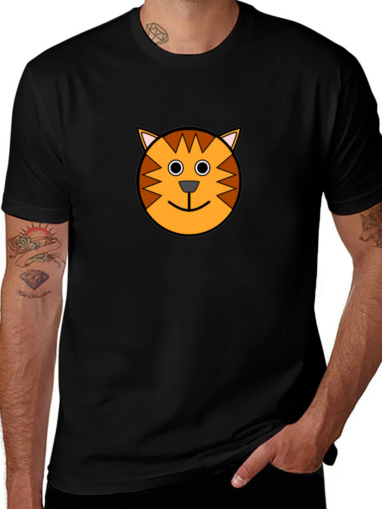 Fun Cartoon Cat Graphic Print Black T-Shirt