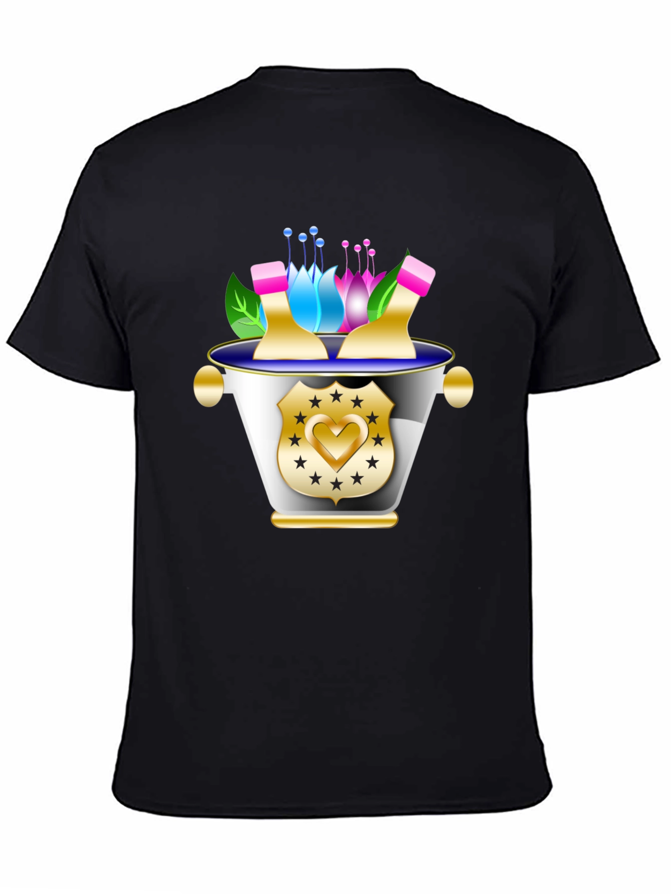 Floral Badge Graphic Tee - Stylish Black T-Shirt