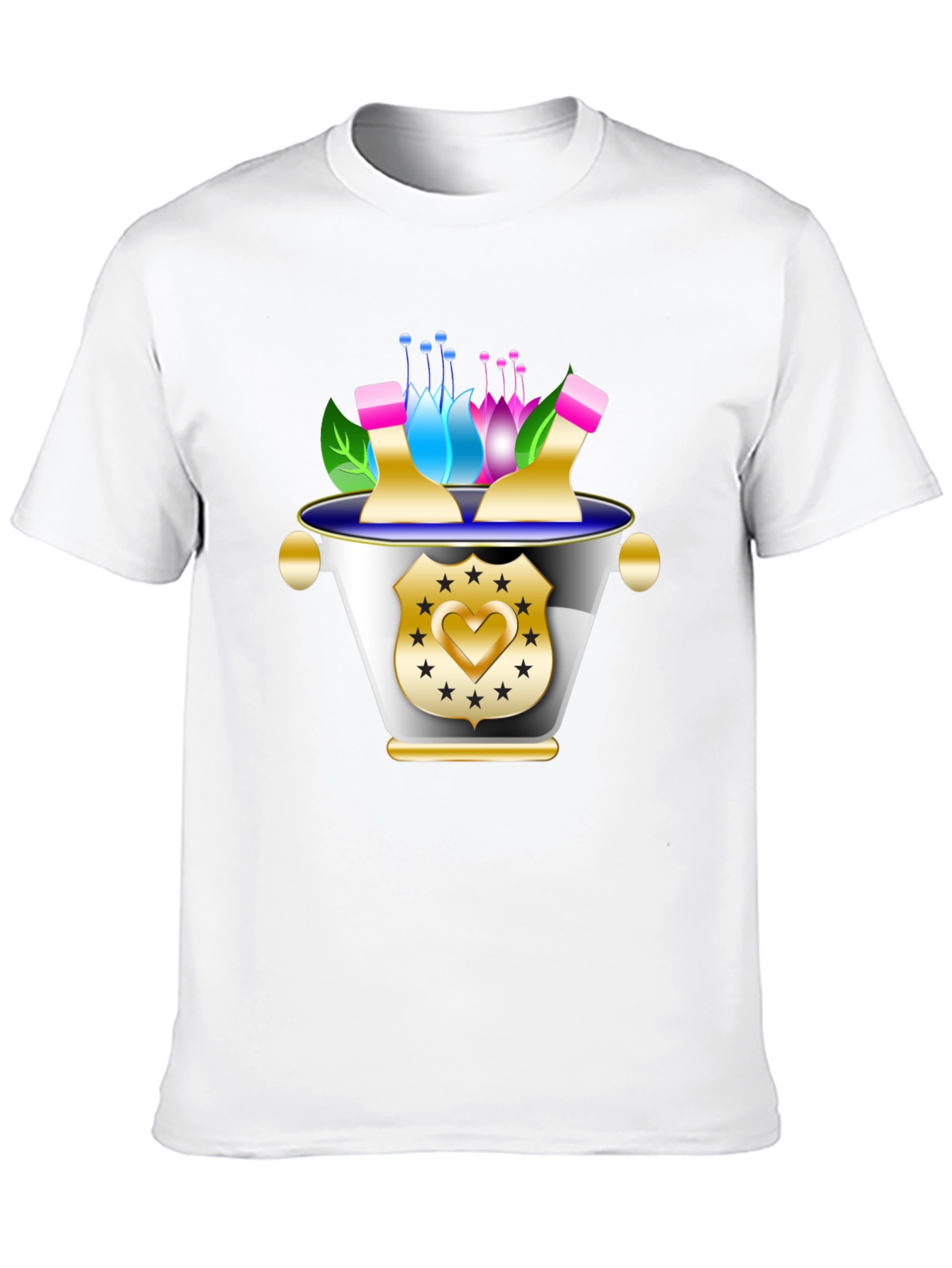 Floral Badge Graphic Tee - Stylish Black T-Shirt