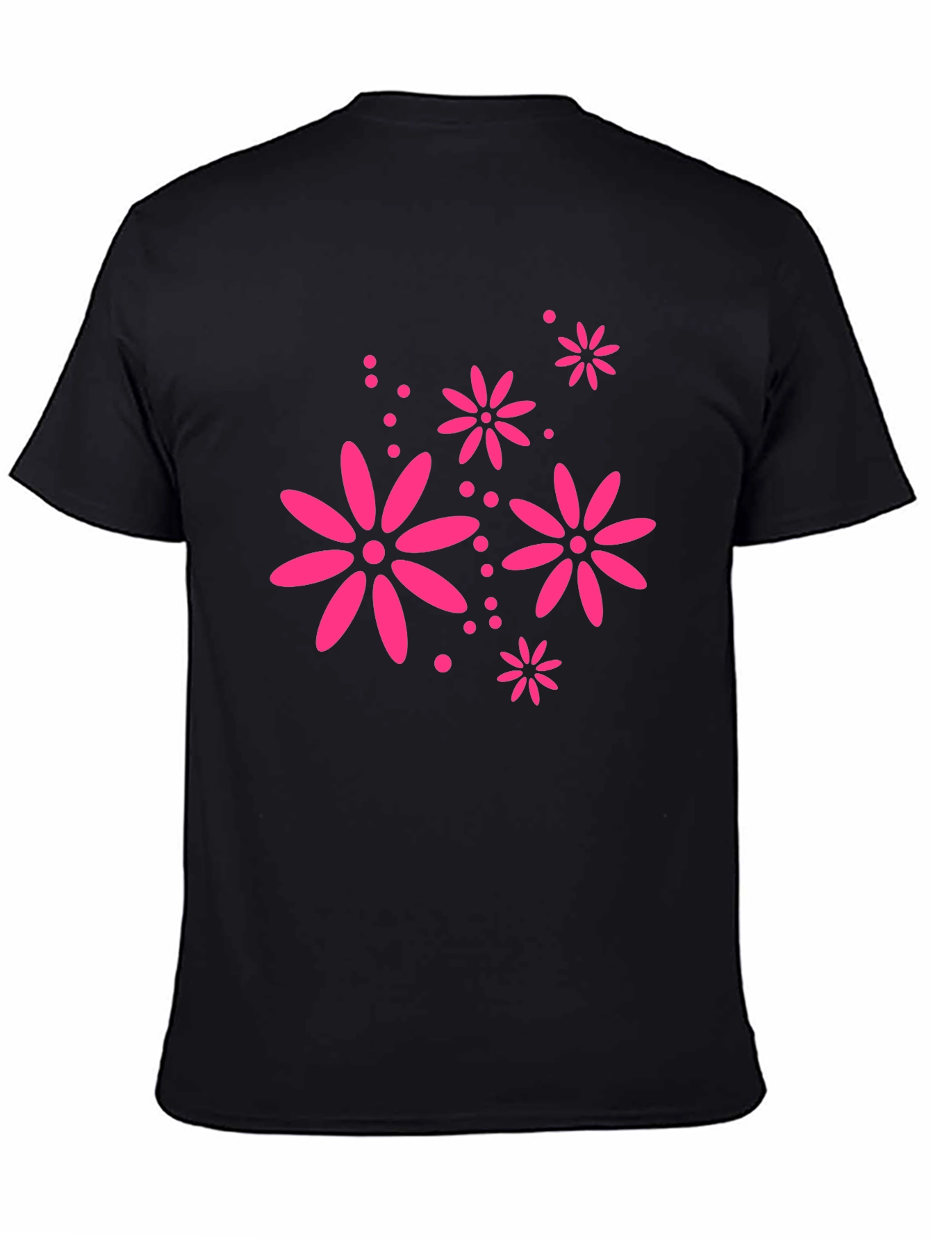 Black T-Shirt with Pink Floral Design