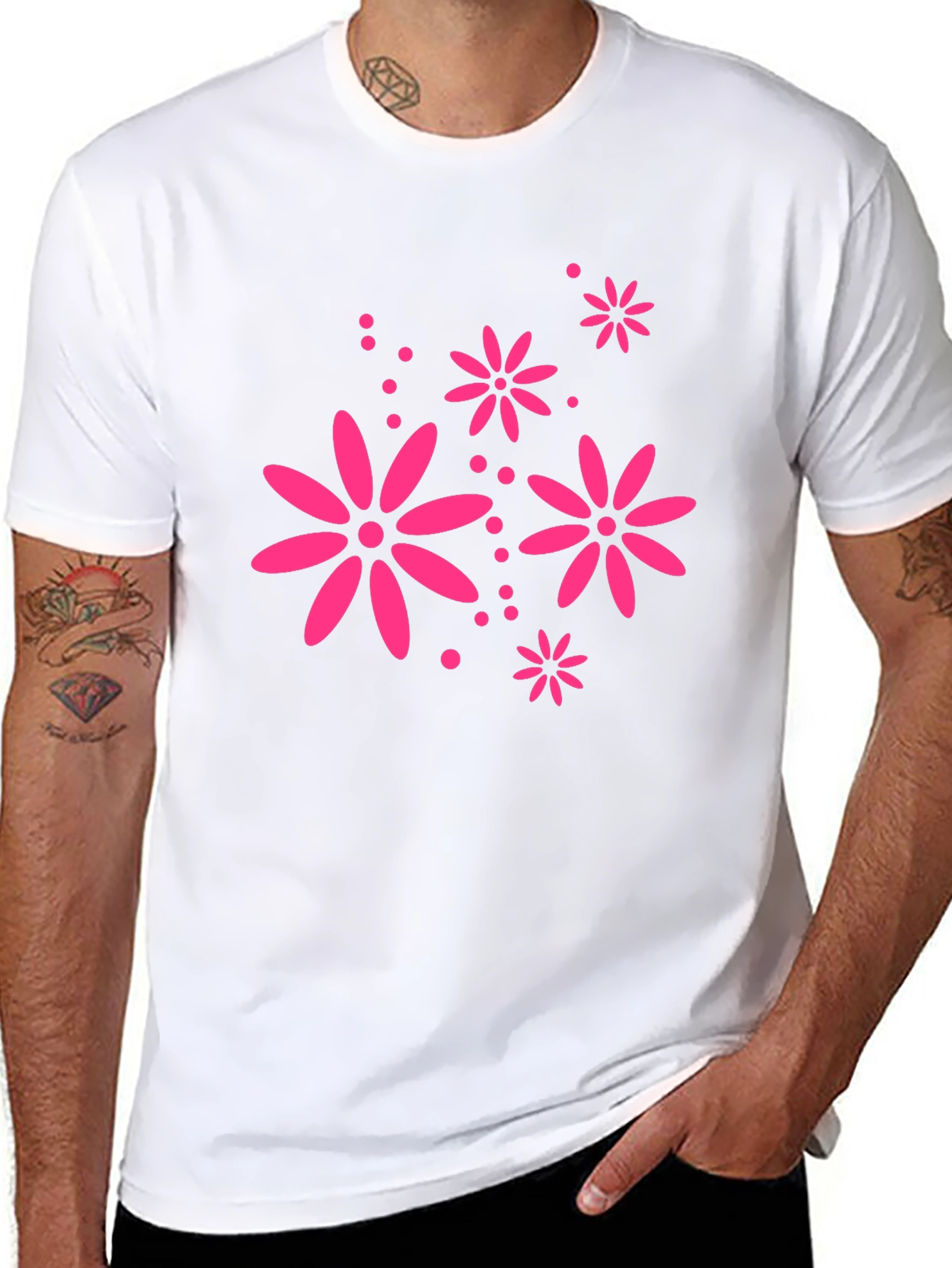 Black T-Shirt with Pink Floral Design