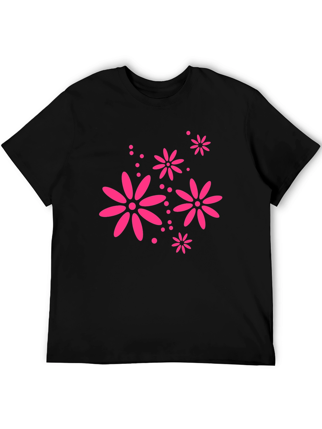 Black T-Shirt with Pink Floral Design