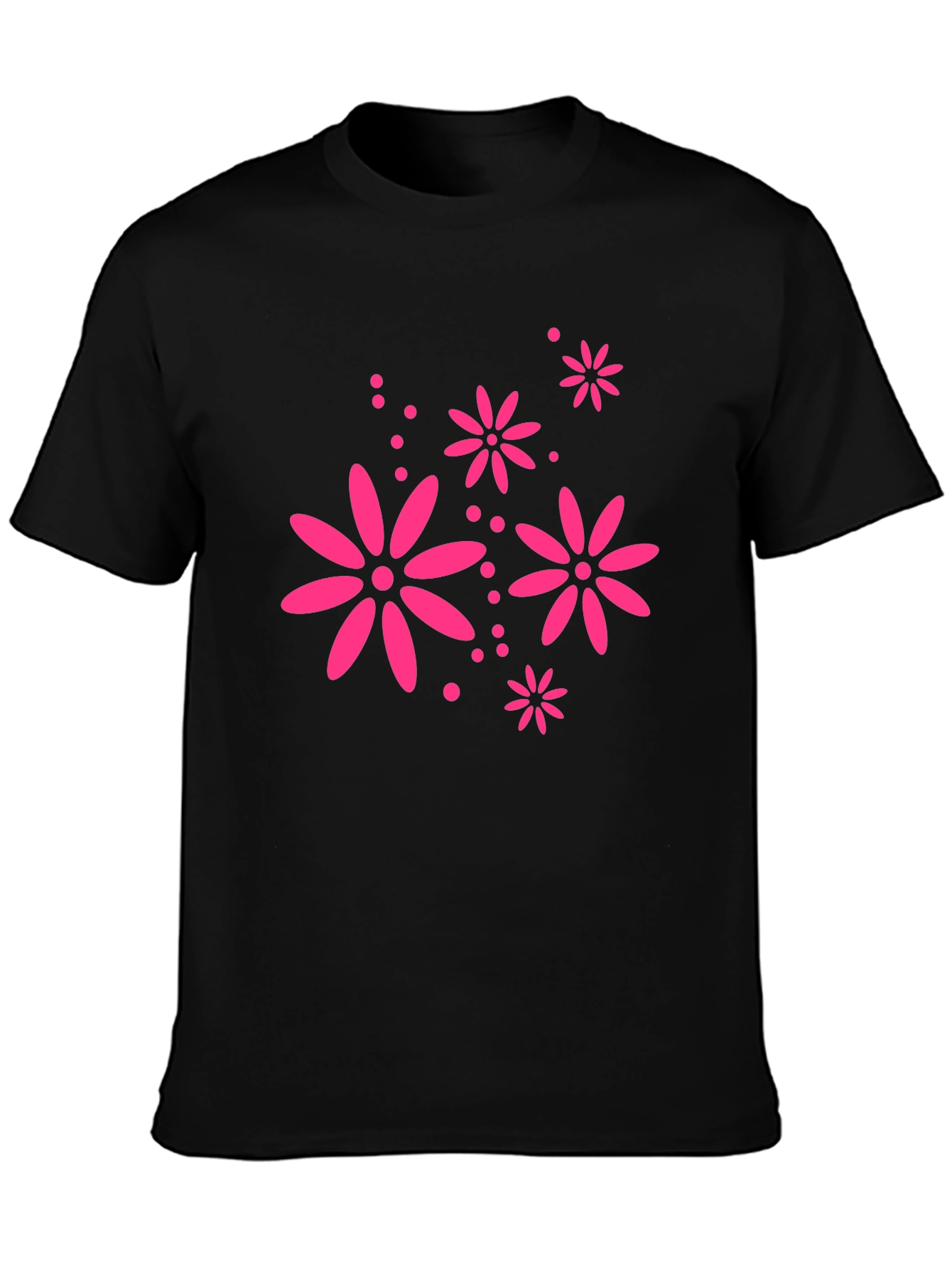 Black T-Shirt with Pink Floral Design