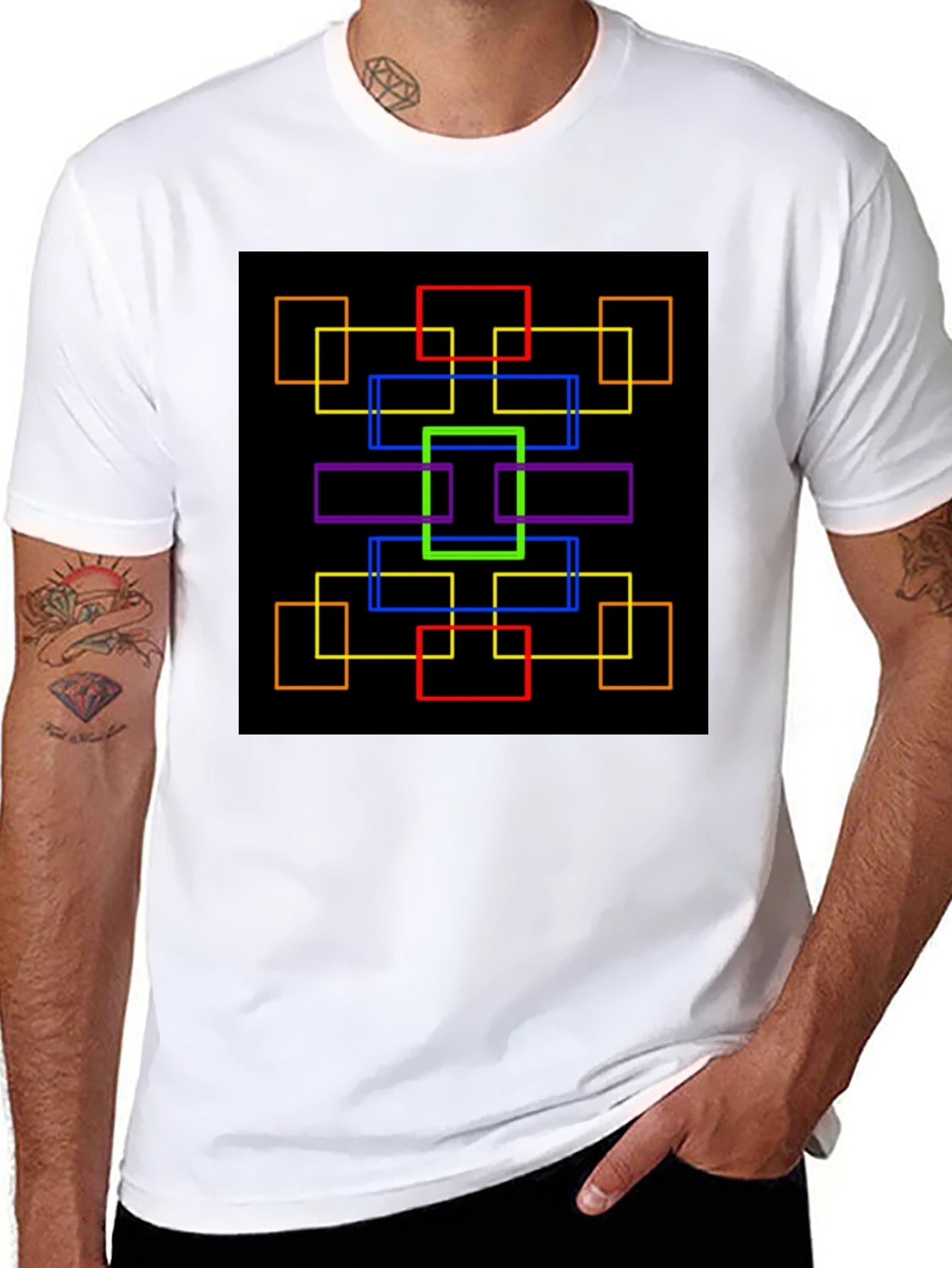 Geometric Squares Graphic Black T-Shirt