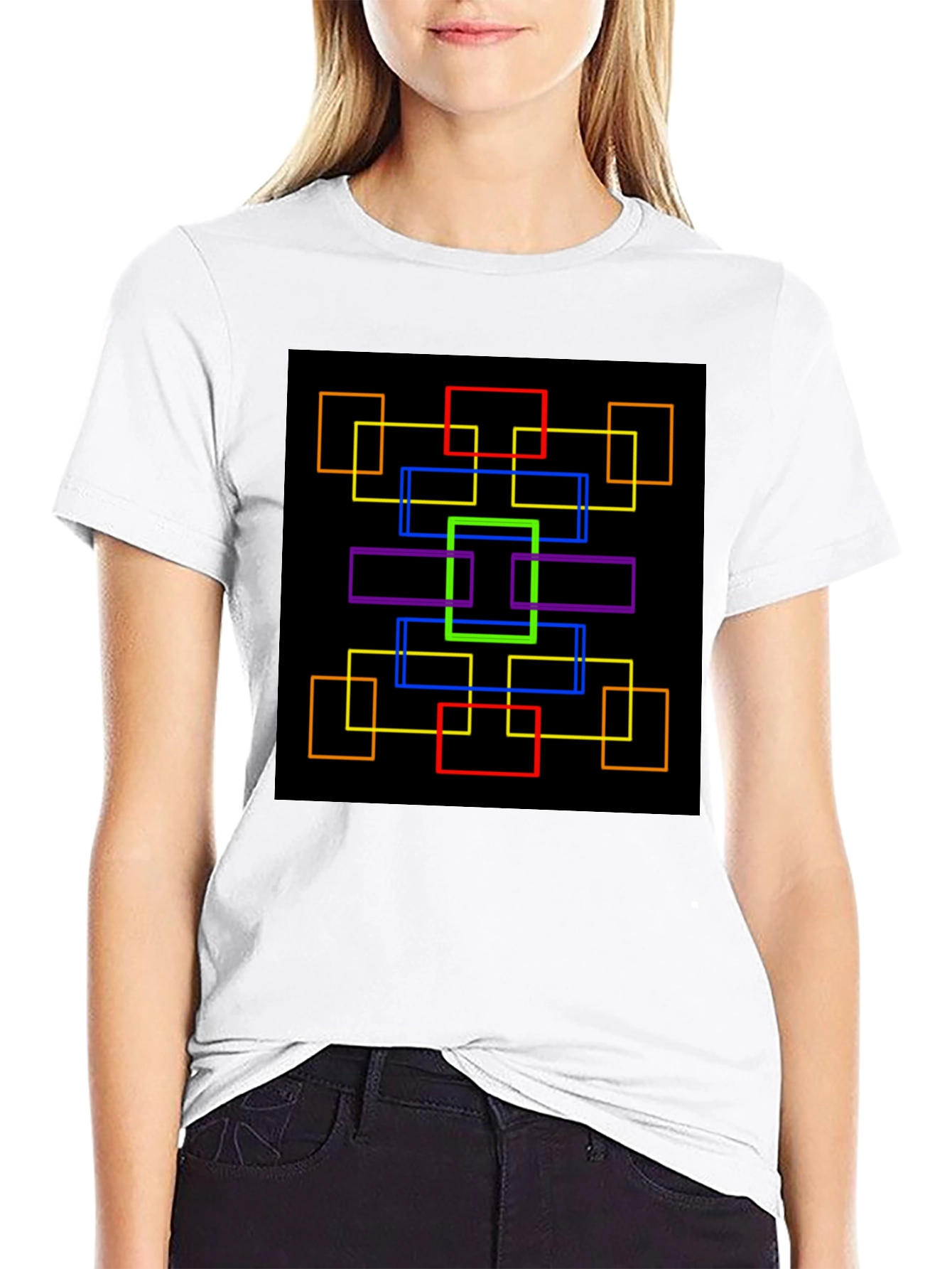Geometric Squares Graphic Black T-Shirt