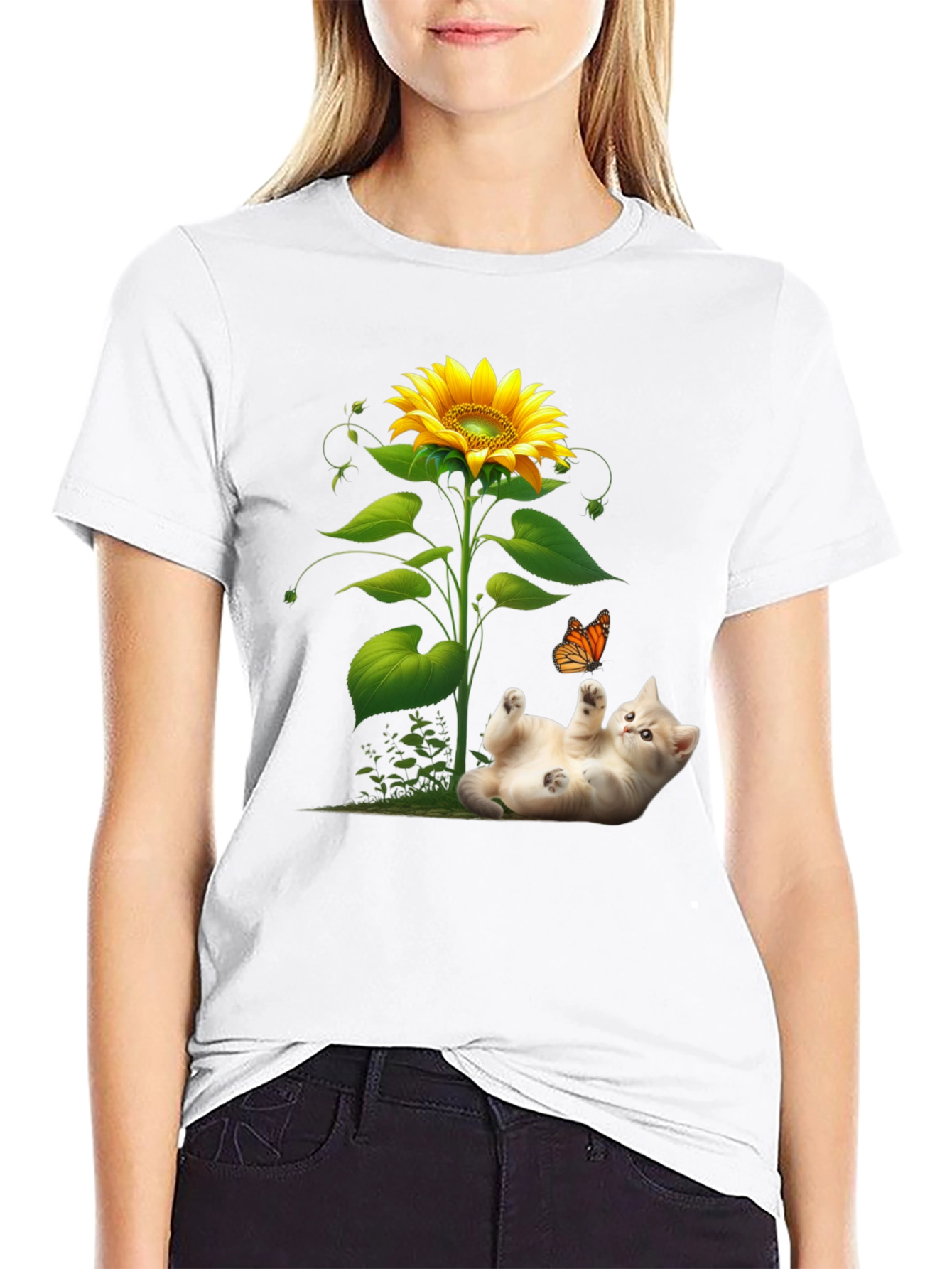 Sunflower Kitten T-Shirt: Playful & Unique Design